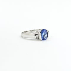 Tanzanite & Diamond Half-Bezel Ring in 14k White Gold