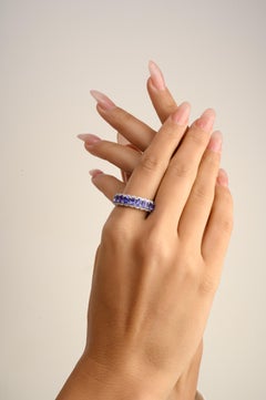 Tanzanite Diamond Half Eternity Engagement Band Ring in 14k Solid White Gold