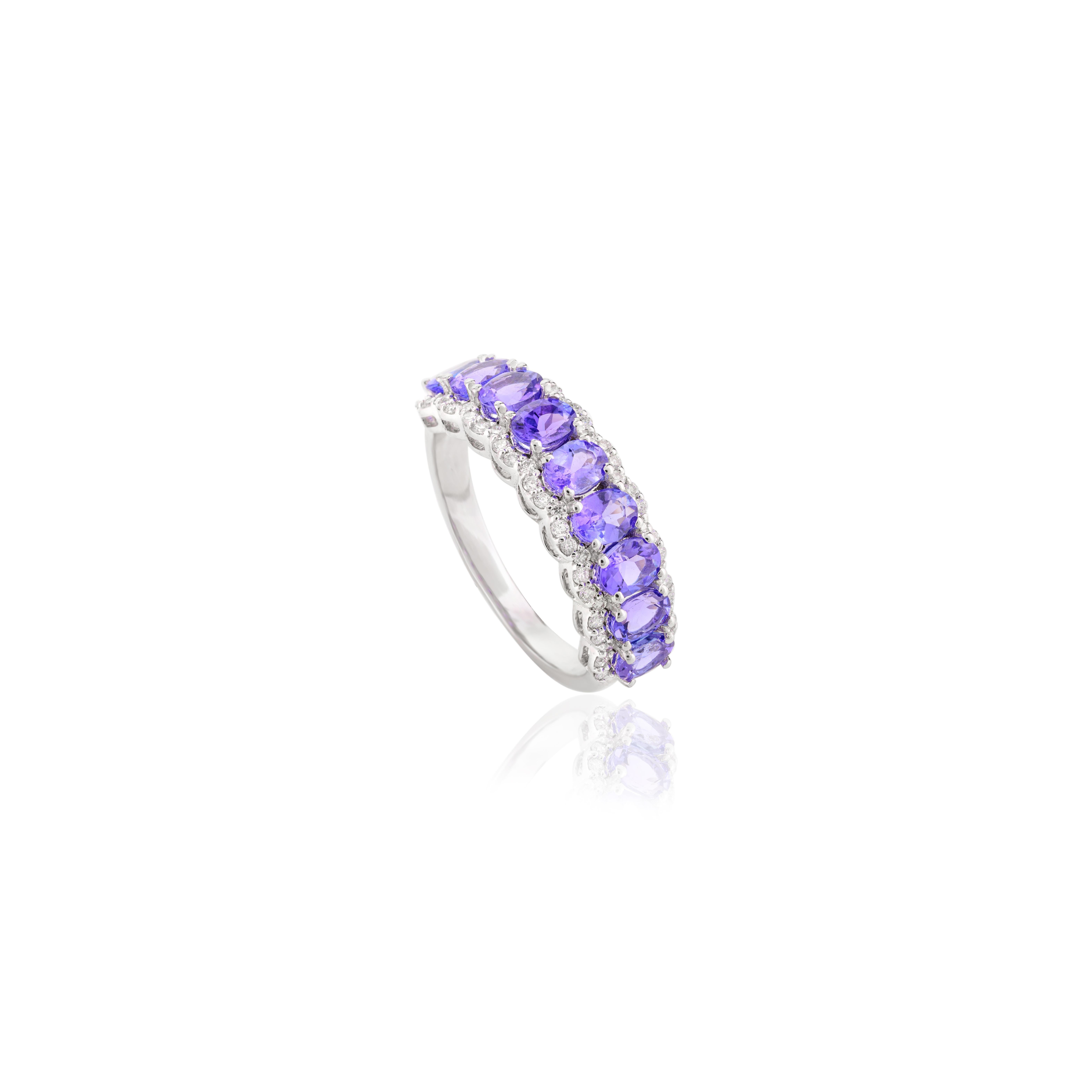 For Sale:  Tanzanite Diamond Half Eternity Engagement Band Ring in 14k Solid White Gold 3