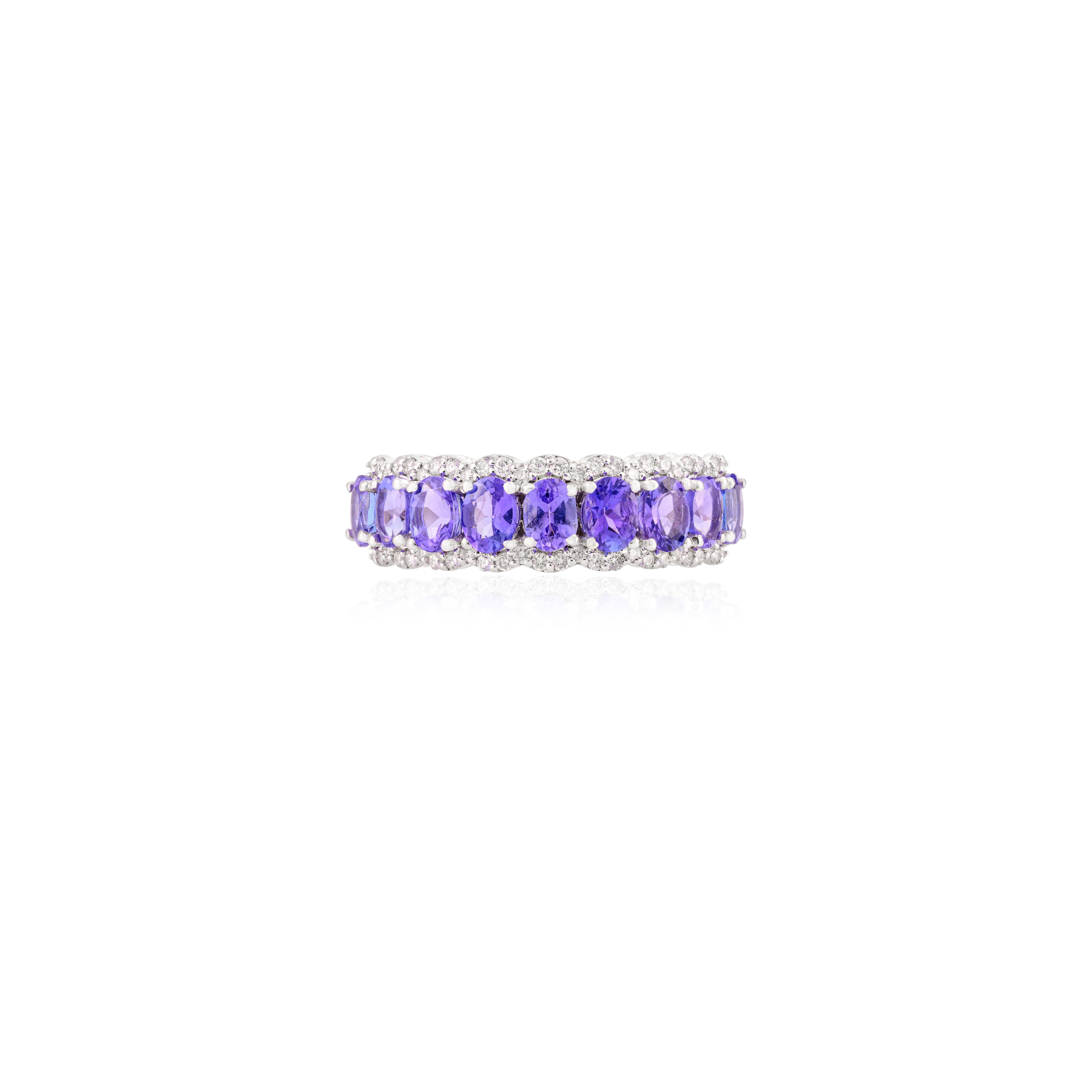 For Sale:  Tanzanite Diamond Half Eternity Engagement Band Ring in 14k Solid White Gold 4