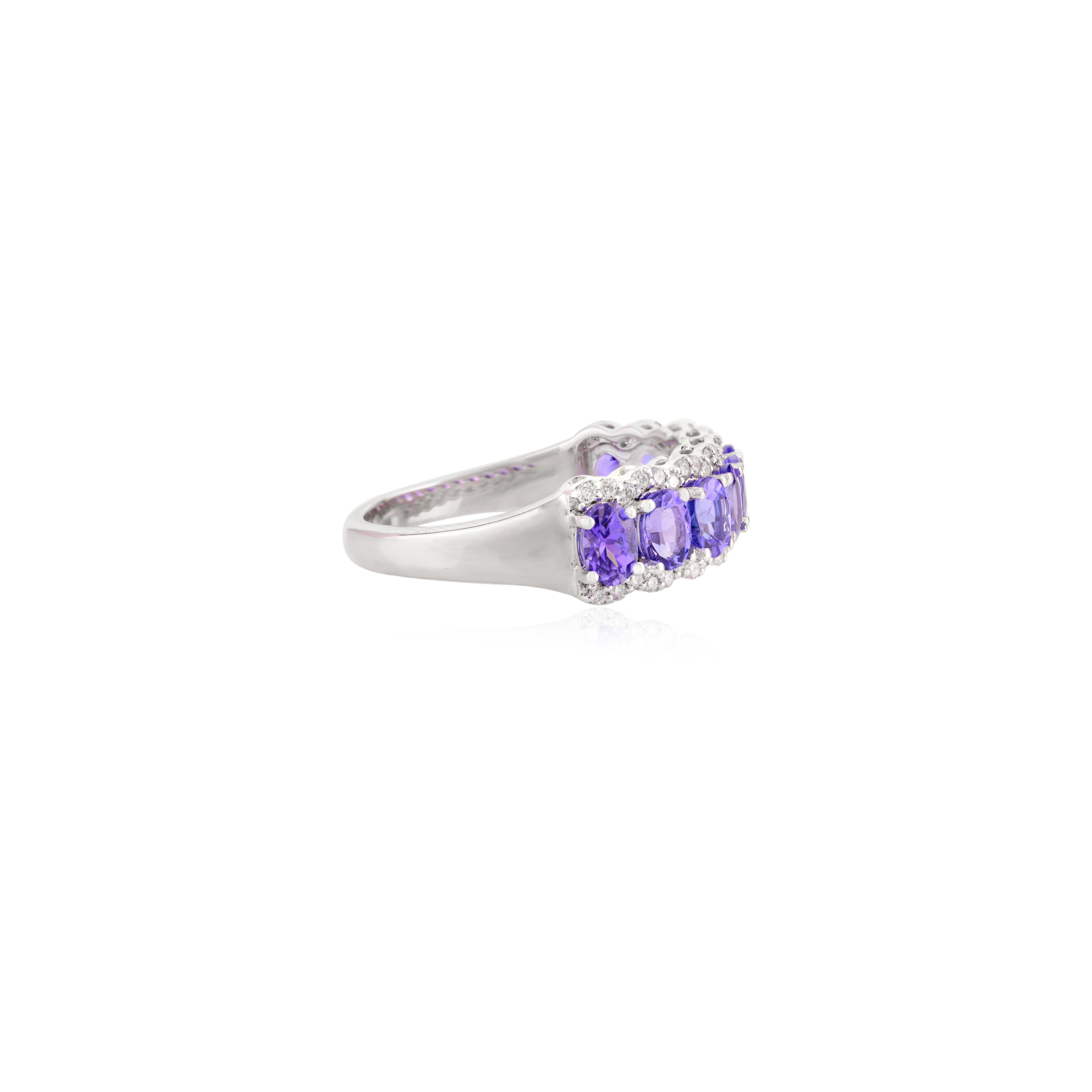 For Sale:  Tanzanite Diamond Half Eternity Engagement Band Ring in 14k Solid White Gold 6
