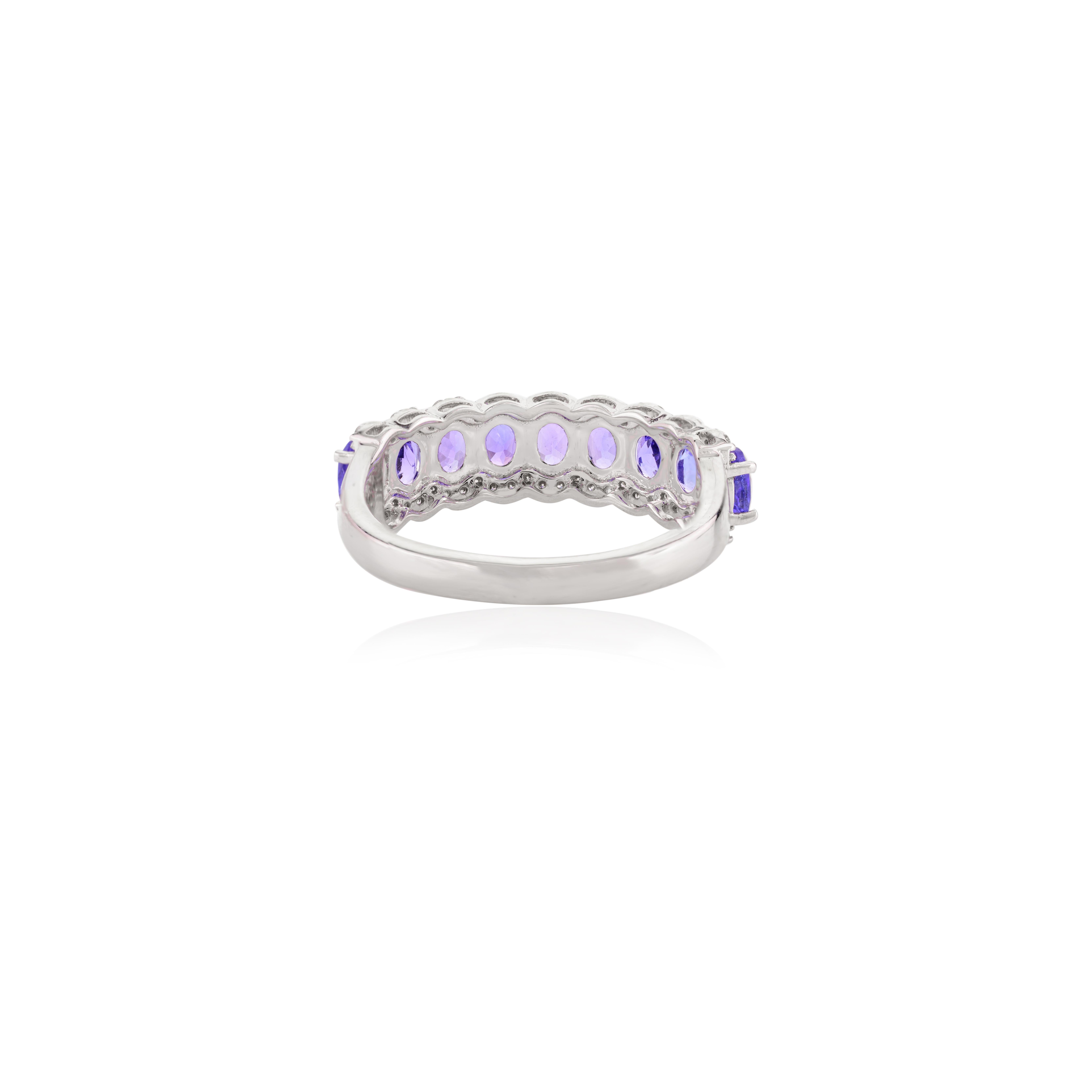 For Sale:  Tanzanite Diamond Half Eternity Engagement Band Ring in 14k Solid White Gold 7
