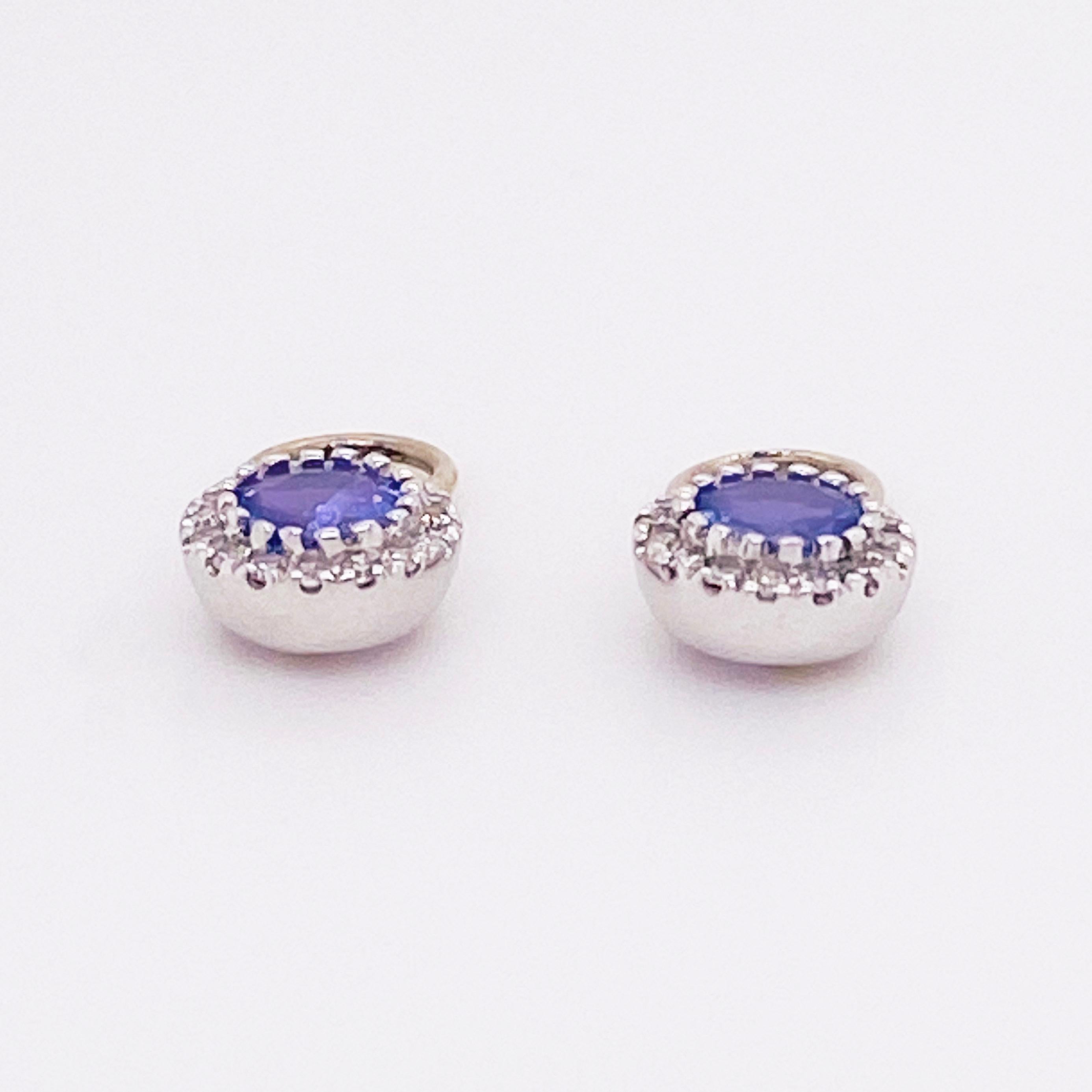 Tanzanite & Diamond Halo Earring Charms 14k White Gold .50 Carat Hoop Charm Set In New Condition In Austin, TX