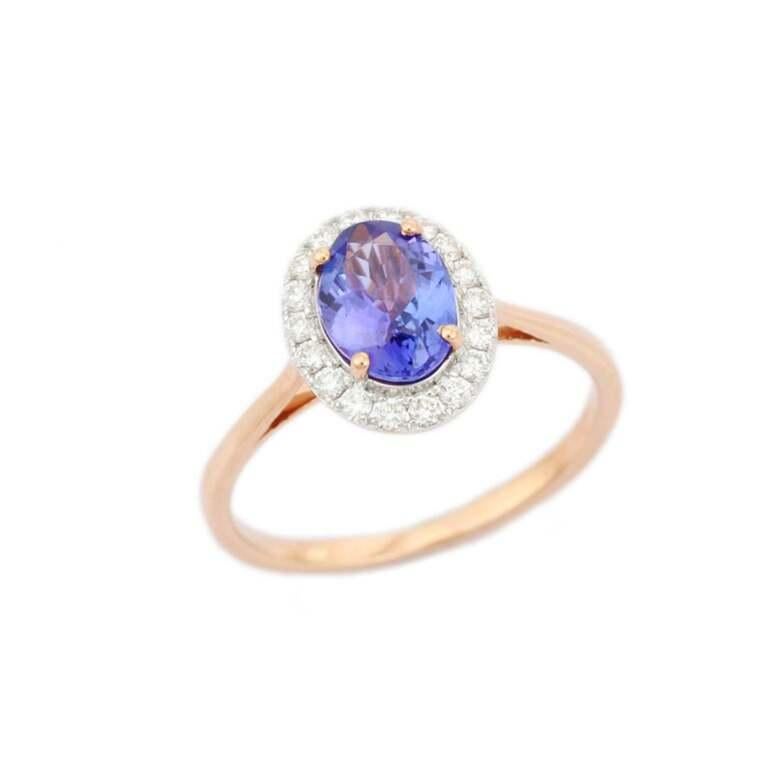 For Sale:  Tanzanite Diamond Halo Engagement Ring Gift for Her in 18k Solid Rose Gold 2
