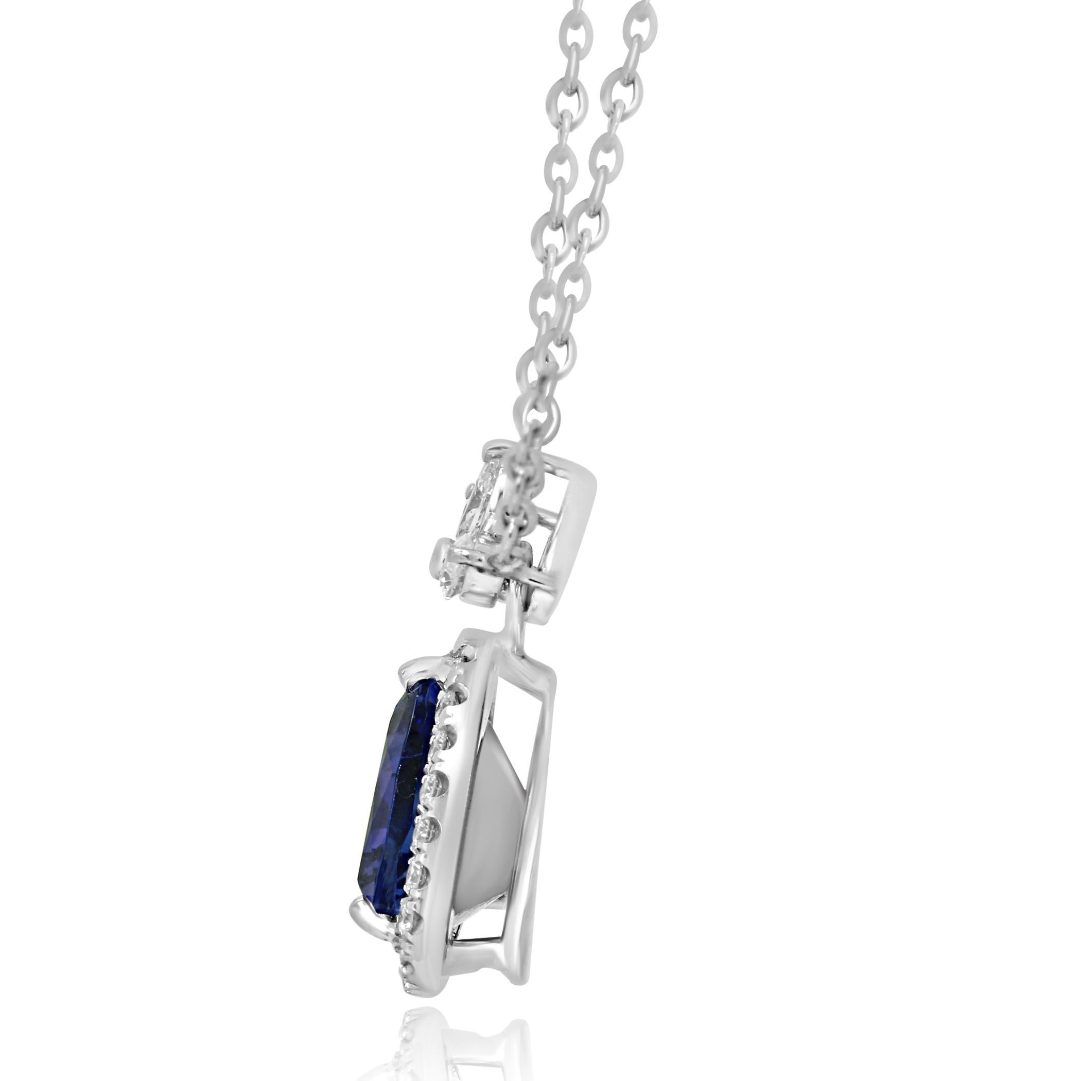 Women's Tanzanite Diamond Halo Gold Drop Pendant Chain Necklace