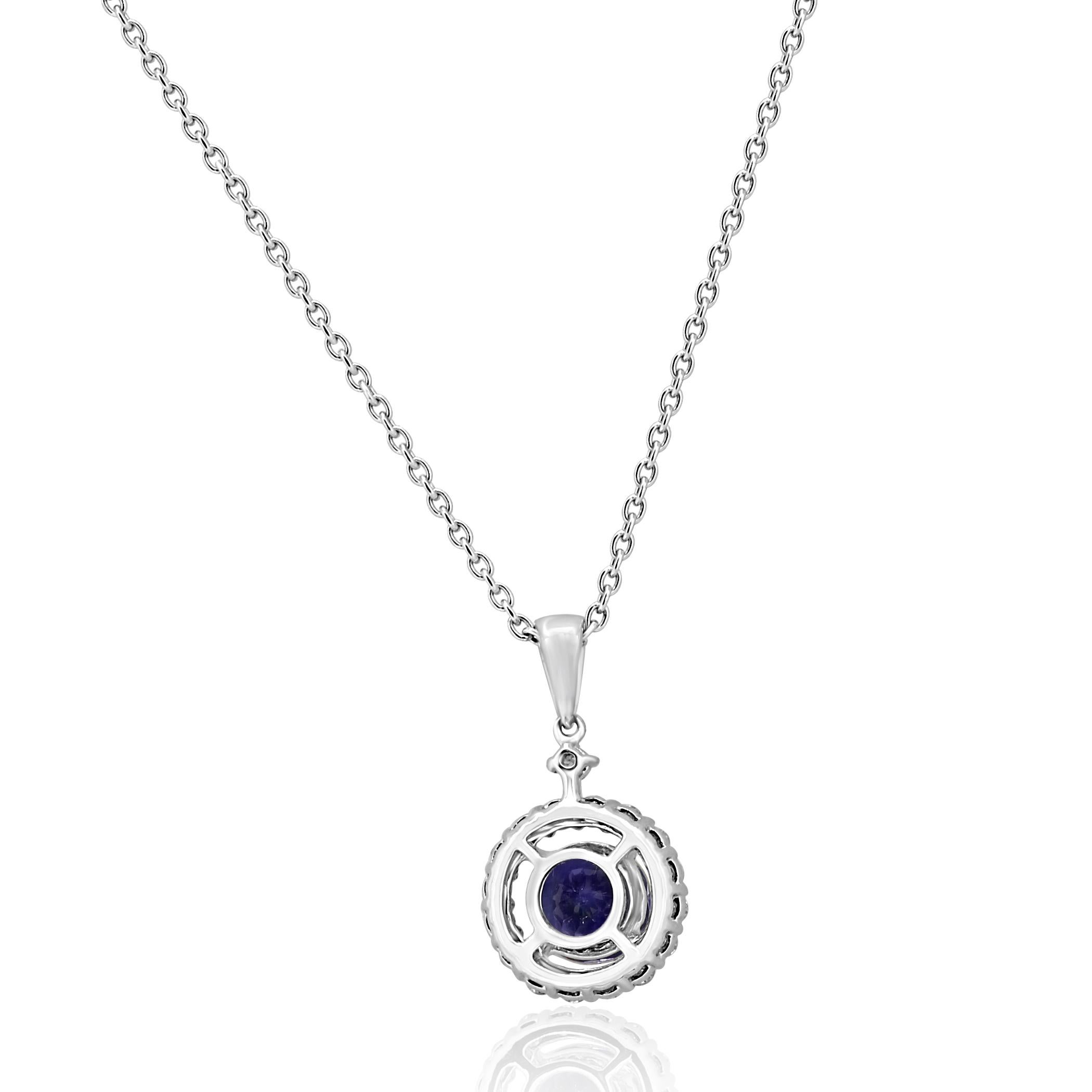 Tanzanite Round White Diamond Halo Gold Pendent Drop Chain Necklace 1