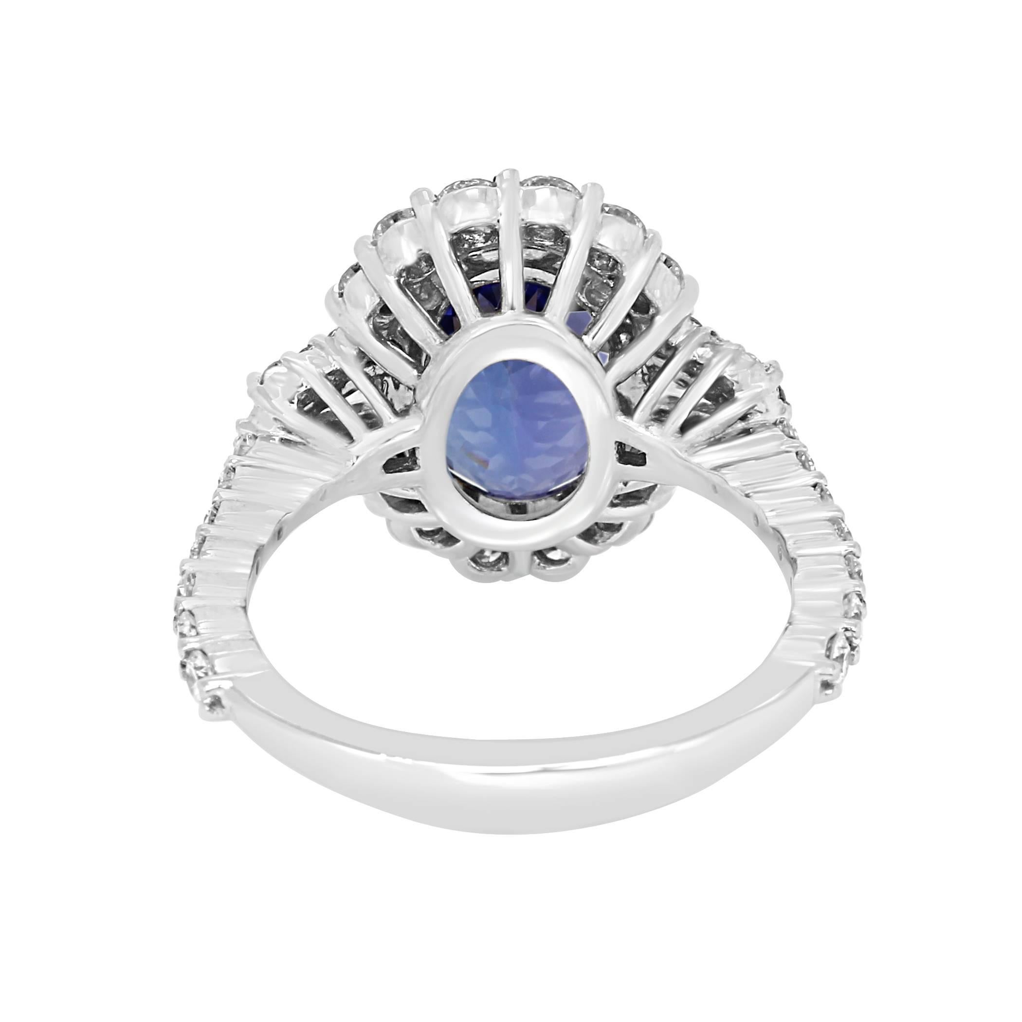 Tanzanite Oval White Diamond Halo Three Stone Bridal Cocktail Fashion Gold Ring 2