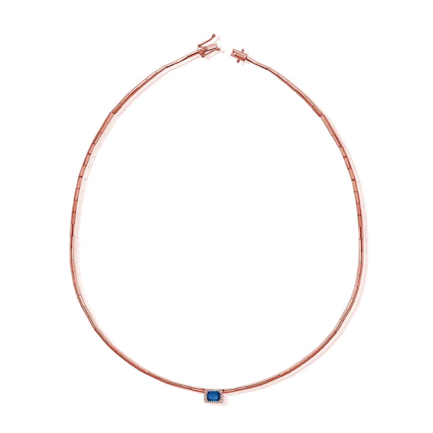 Collier à maillons halo en or jaune 14 carats avec tanzanite et diamants 0,74 carat poids total en vente 5