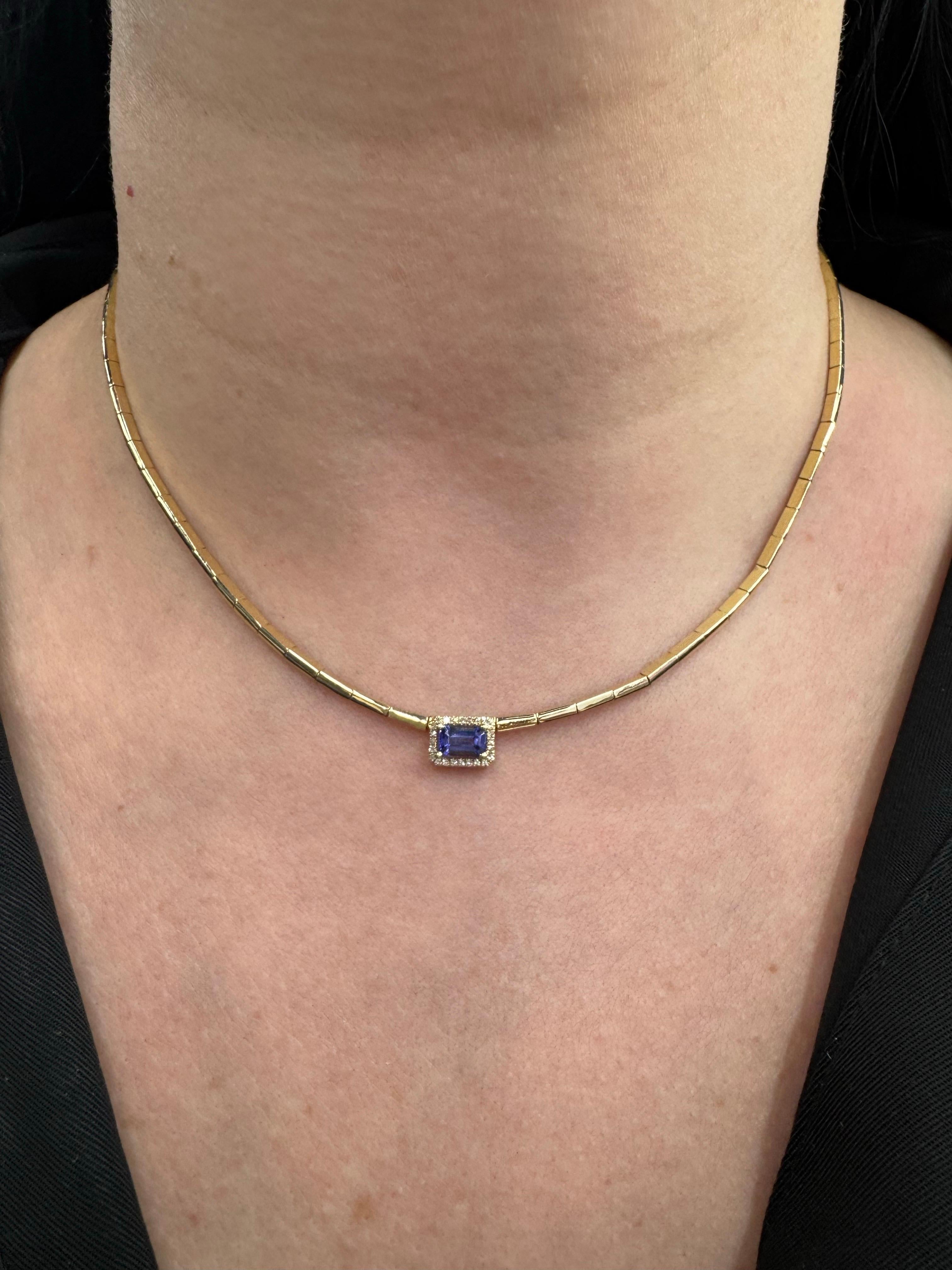 Collier à maillons halo en or jaune 14 carats avec tanzanite et diamants 0,74 carat poids total Neuf - En vente à New York, NY