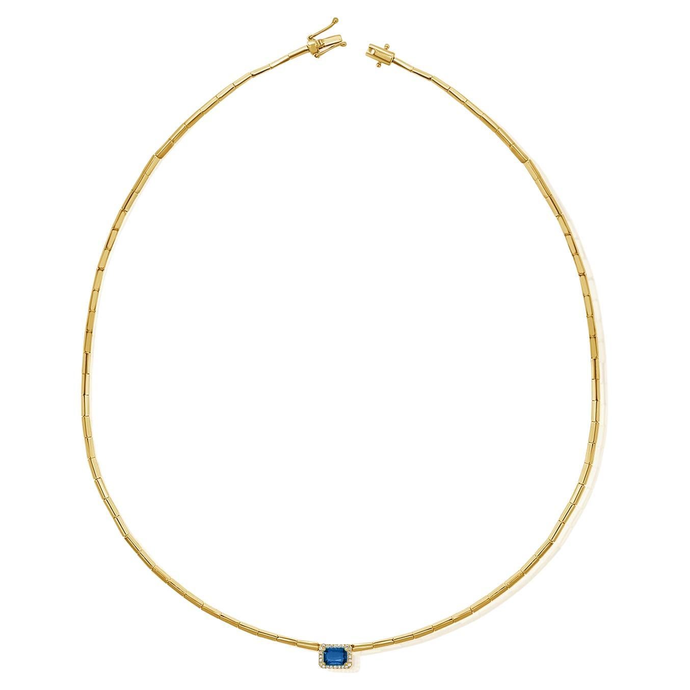Tanzanite Diamond Halo Link Collar Necklace 14 Karat Yellow Gold 0.74 CTTW