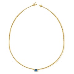 Tanzanite Diamond Halo Link Collar Necklace 14 Karat Yellow Gold 0.74 CTTW