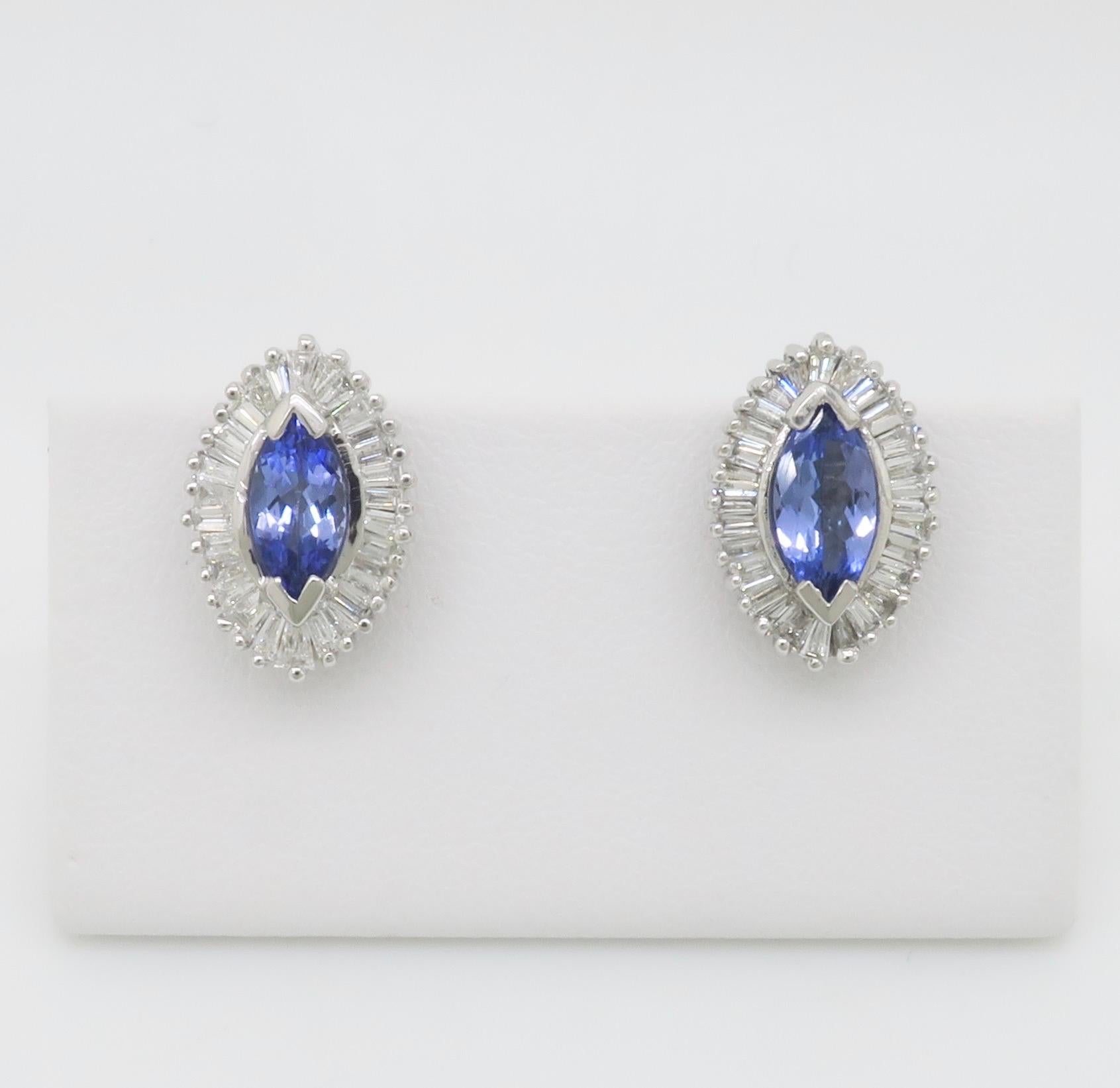 Tansanit & Diamant-Halo-Ohrstecker (Marquiseschliff) im Angebot