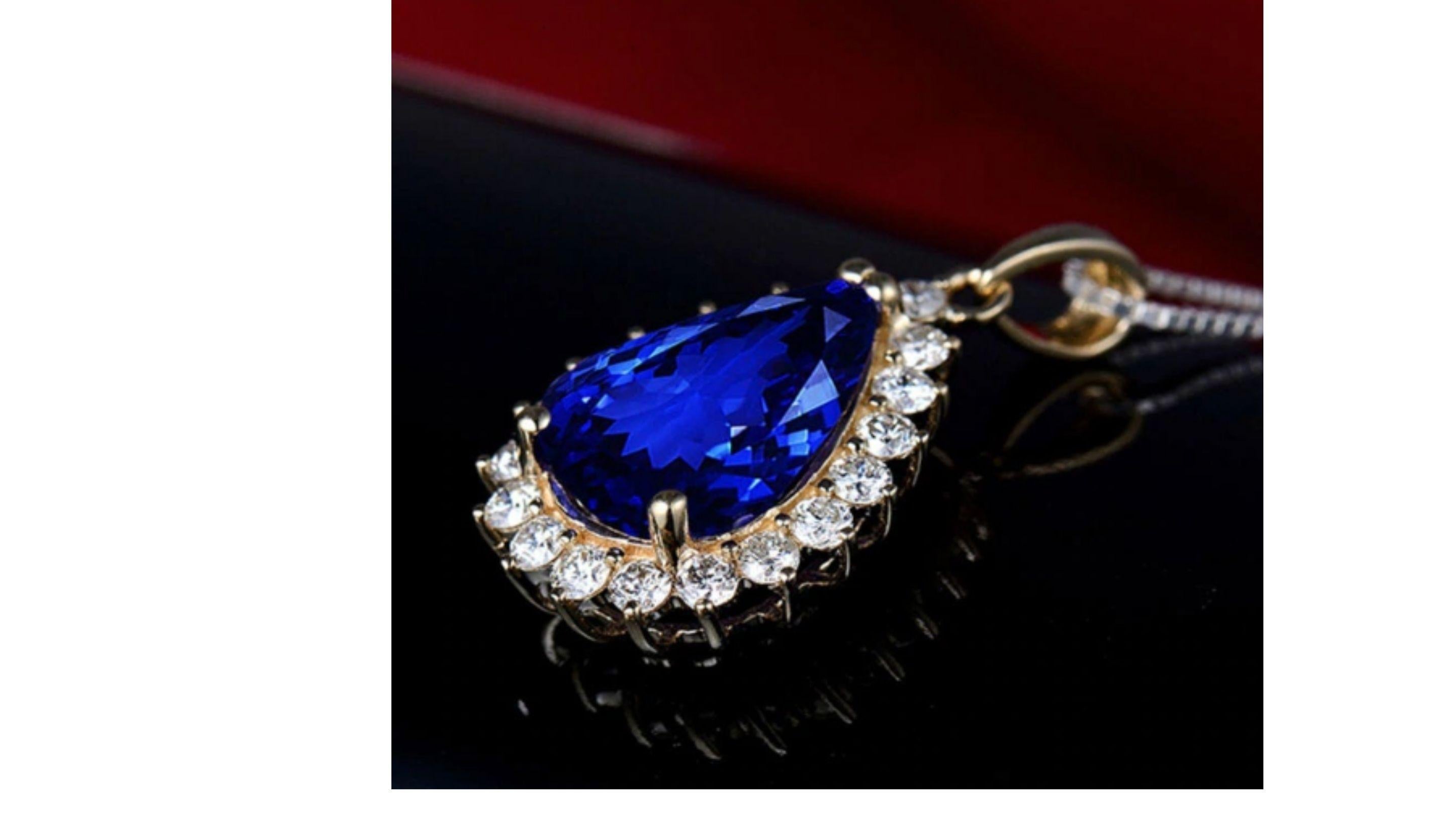 Pear Cut Tanzanite Diamond Necklace 14K Yellow Gold For Sale