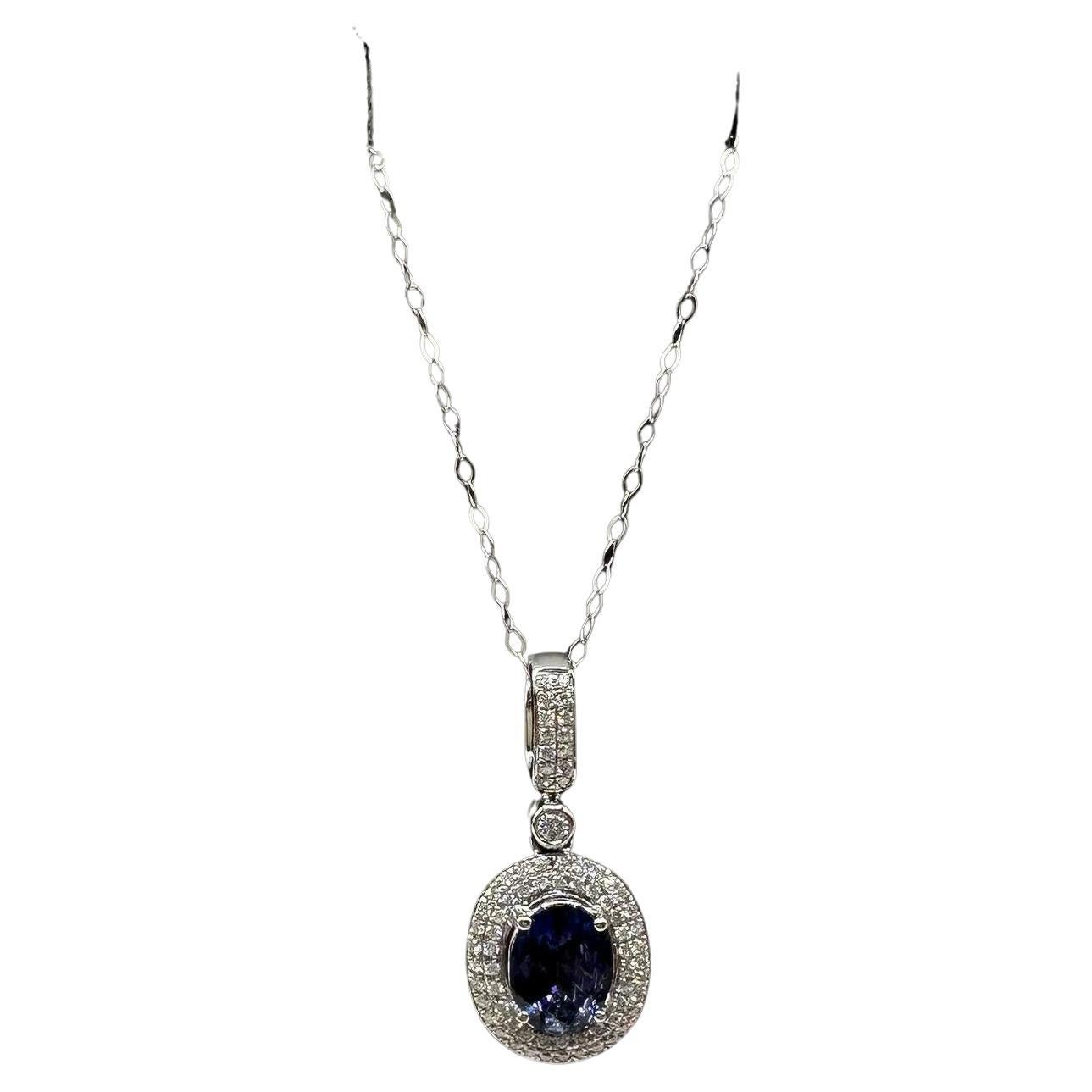 Tanzanite 
Diamond Necklace in 14kt White Gold – 1.50ctw, 18in, New