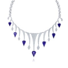 Tanzanite & Diamond Necklace in 18k White Gold Handmade Necklace for Gift