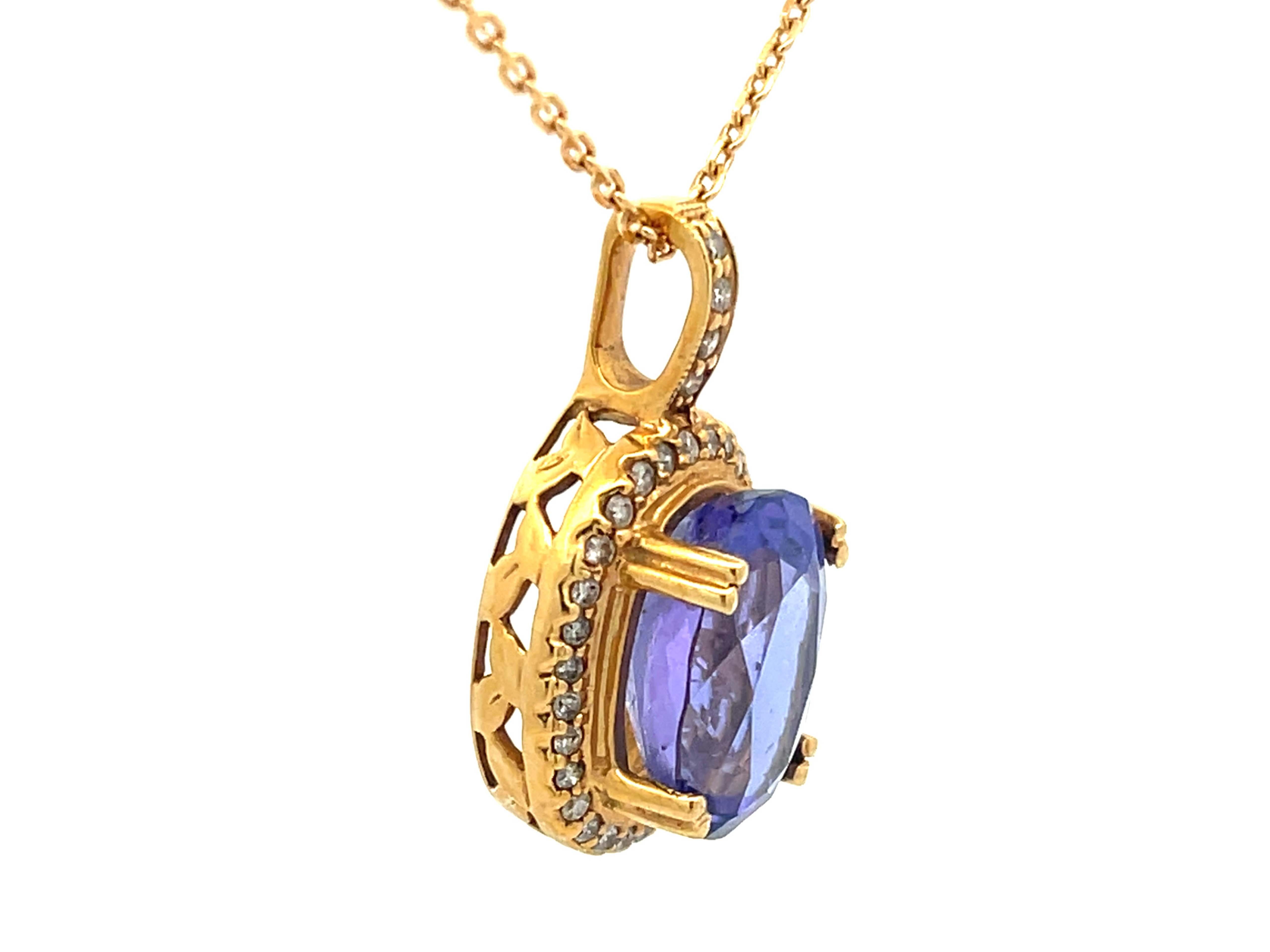 Modern Tanzanite Diamond Necklace in 18k Yellow Gold For Sale