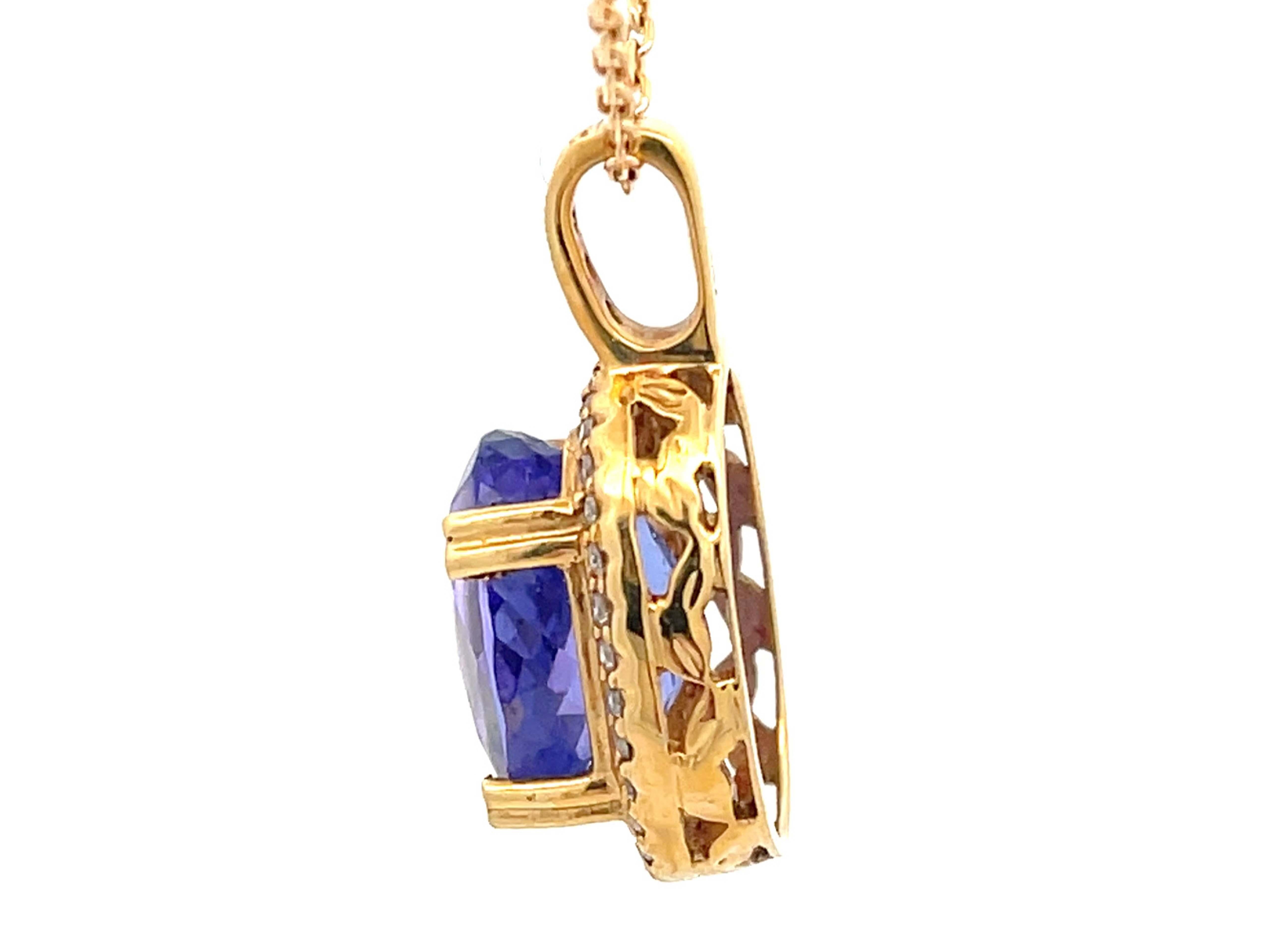 Women's Tanzanite Diamond Necklace in 18k Yellow Gold For Sale