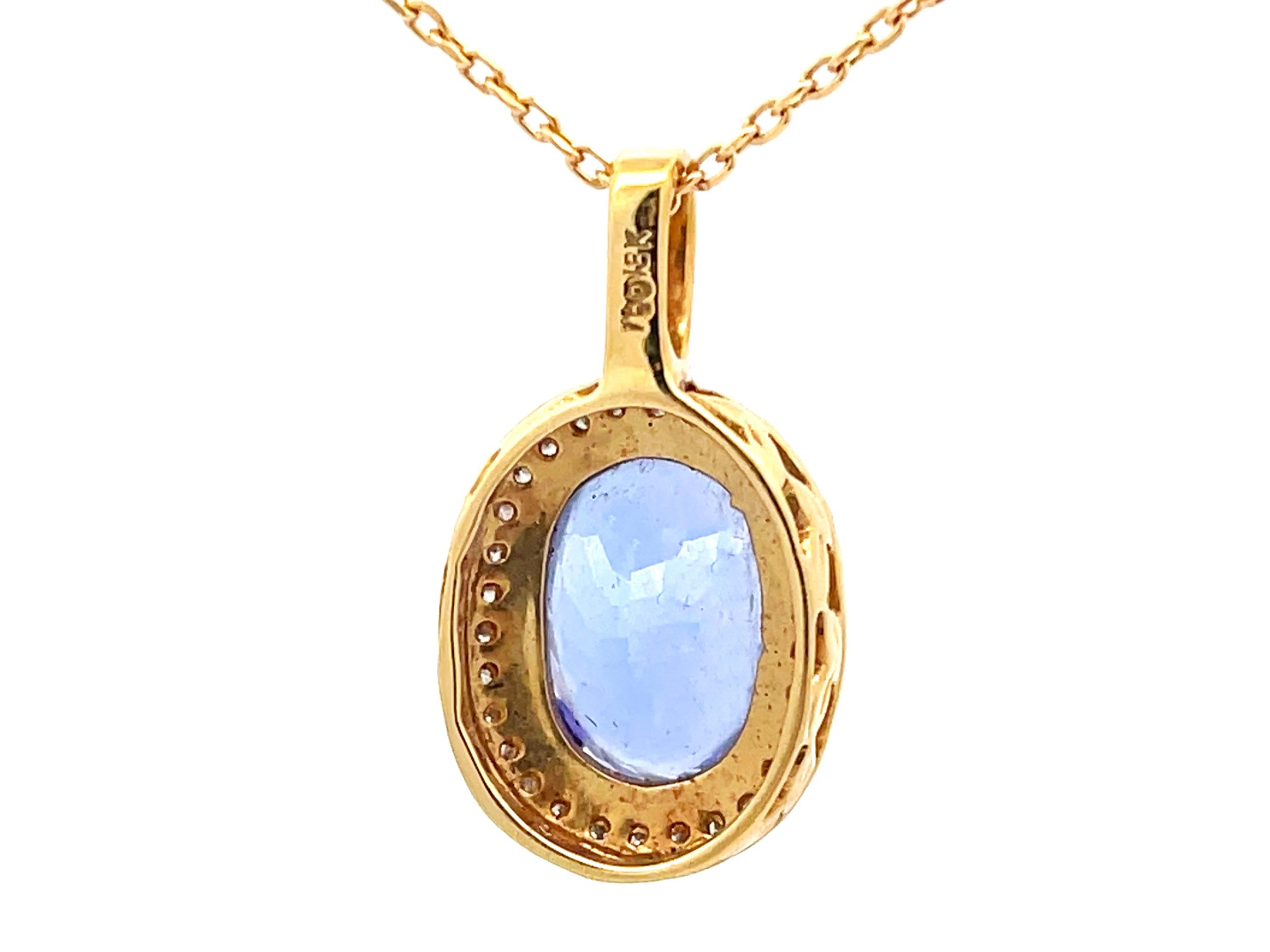 Tanzanite Diamond Necklace in 18k Yellow Gold For Sale 2