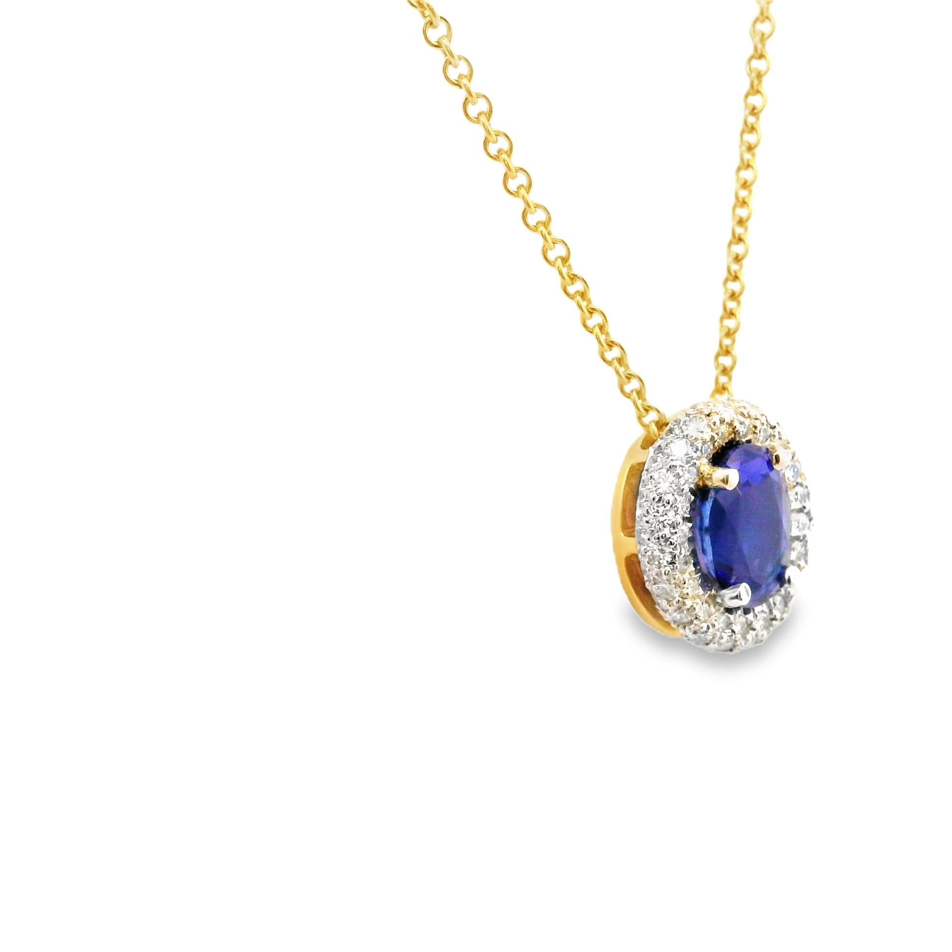 Contemporaneo Ciondolo in oro 18 carati con diamante tanzanite e pavé aureolato in platino in vendita