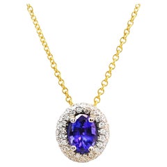 Tanzanite Diamond Pave Halo Platinum 18k Gold Pendant