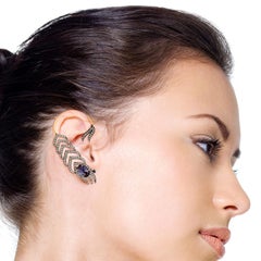 Tanzanite Diamond Peacock Feather Ear Climber