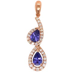 Tanzanite Diamond Pear Shape Drop Pendant 1.10 Carat 14 Karat Rose Gold