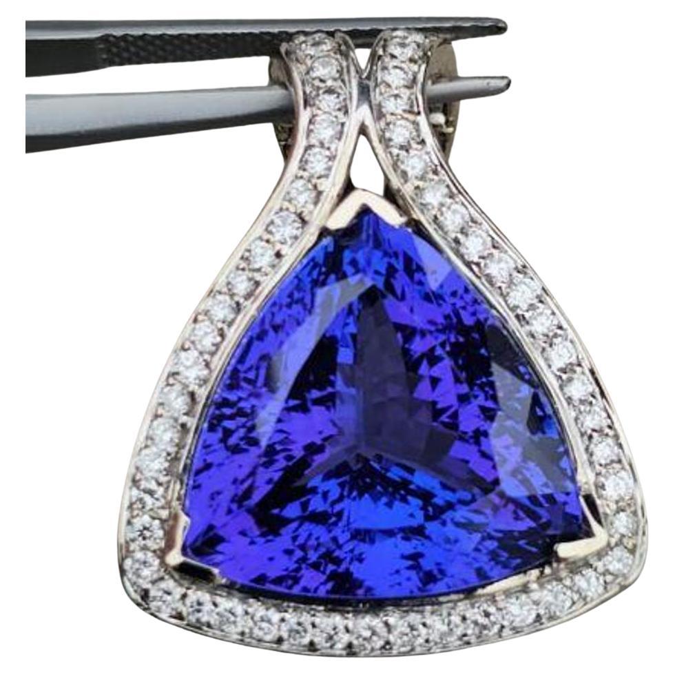 Tanzanite Diamond Pendant GIA 18.86ct Triangle Spark 18k White Gold Diamond
