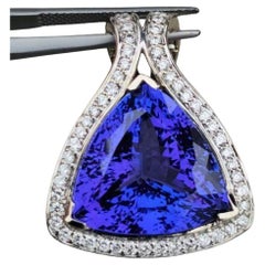 Tanzanite Diamond Pendant GIA 18.86ct Triangle Spark 18k White Gold Diamond