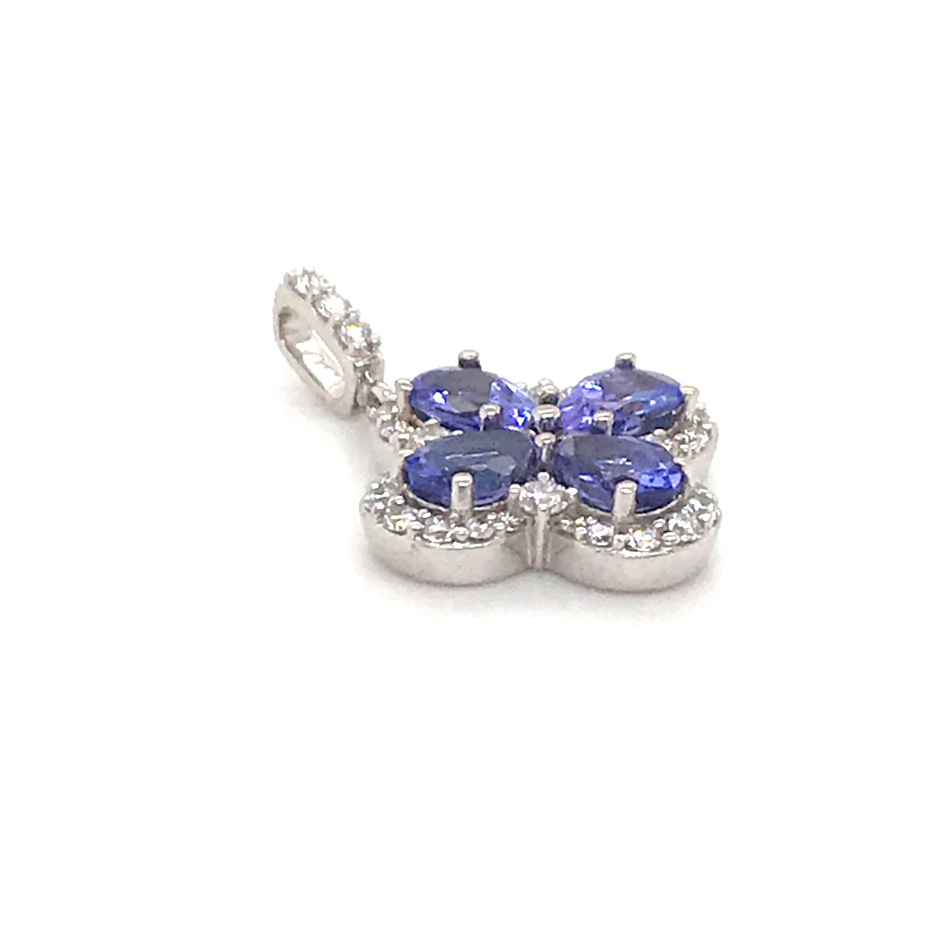 Pear Cut Tanzanite Diamond Pendant Necklace 2.05 Carat 14 Karat White Gold