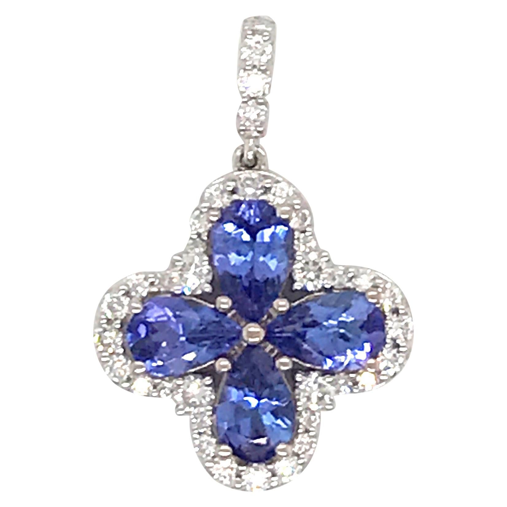 Tanzanite Diamond Pendant Necklace 2.05 Carat 14 Karat White Gold