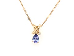 Collier avec pendentif en tanzanite et diamants, 0,52 ct, or jaune 14 carats, pierre précieuse