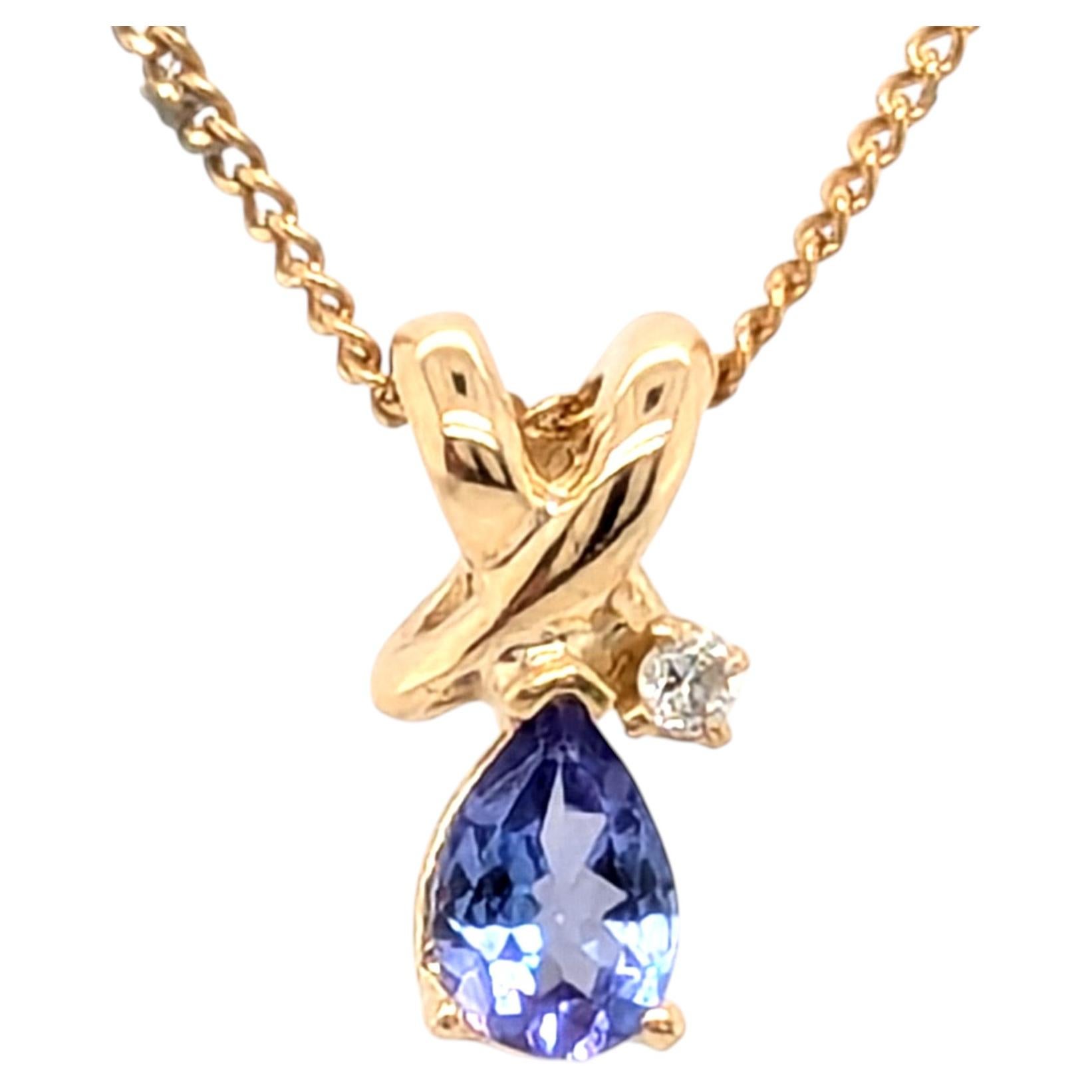 Tanzanite Diamond Pendant Necklace .52ct 14K Yellow Gold Gemstone