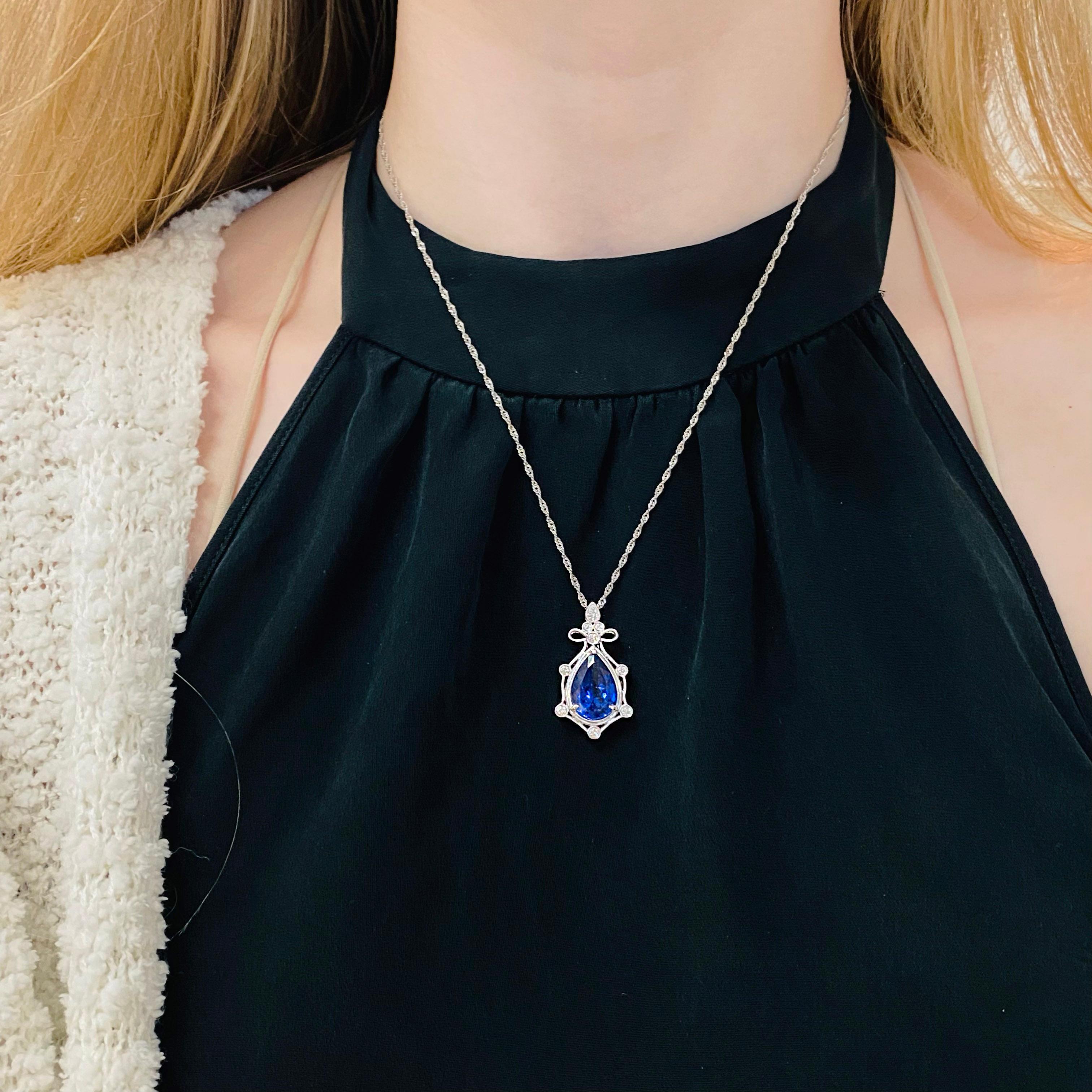This custom design is one of the many created at Five Star Jewelry Brokers and Gemologist. The deep blue color of the tanzanite is so eye-catching and pairs perfectly with the diamonds and white gold surrounding it. Tanzanite is a very rare gemstone