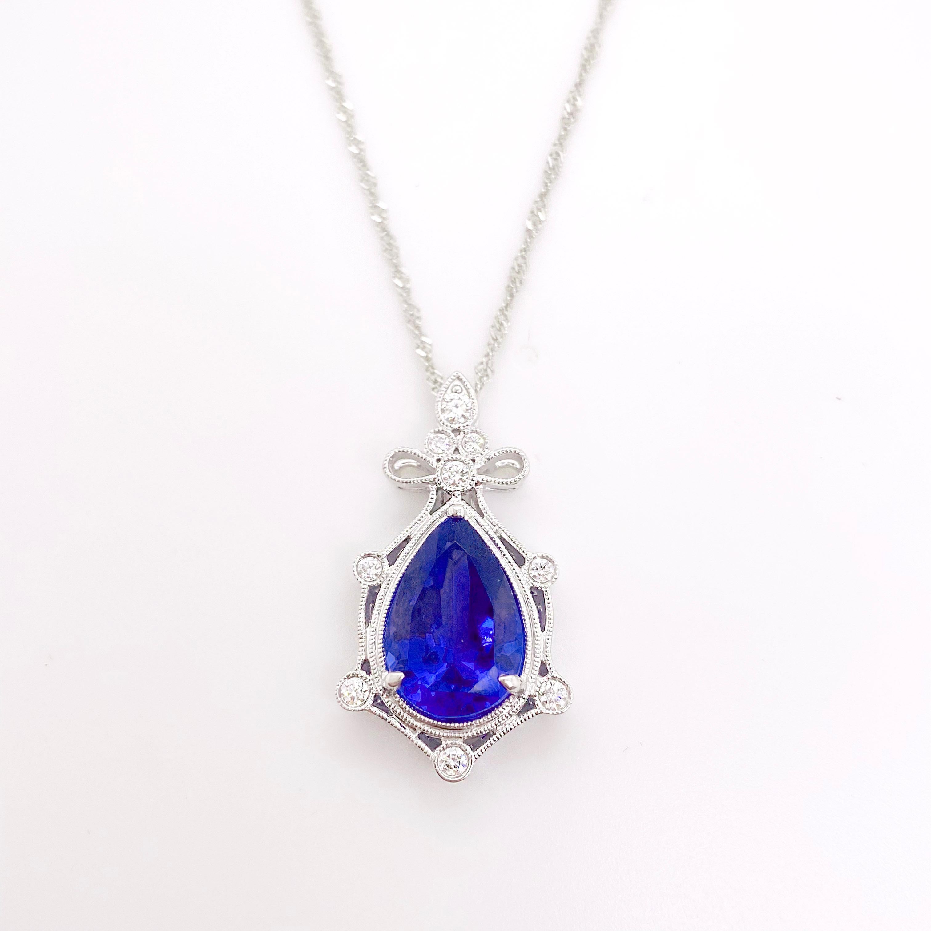 Tanzanite Diamond Pendant Necklace, 7.50 Carats One of a Kind Necklace ...