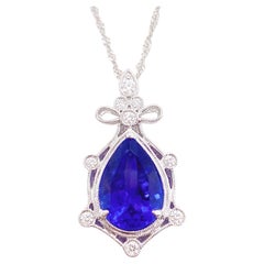 Tanzanite Diamond Pendant Necklace, 7.50 Carats One of a Kind Necklace Tanzania