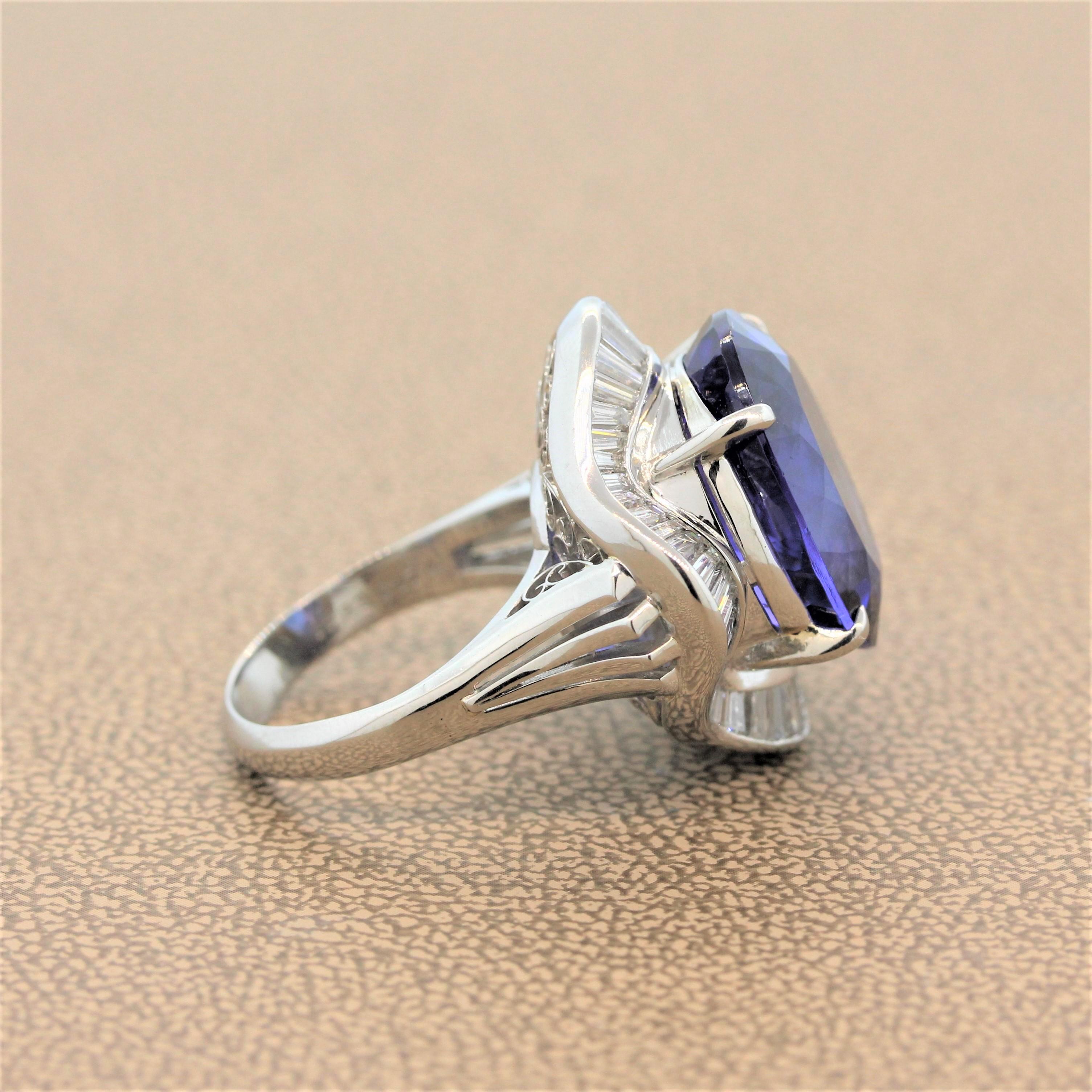 Women's Tanzanite Diamond Platinum Ballerina Ring