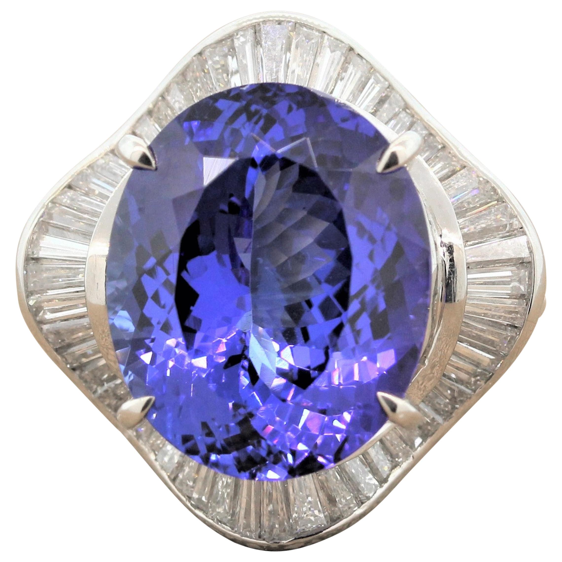 Tanzanite Diamond Platinum Ballerina Ring