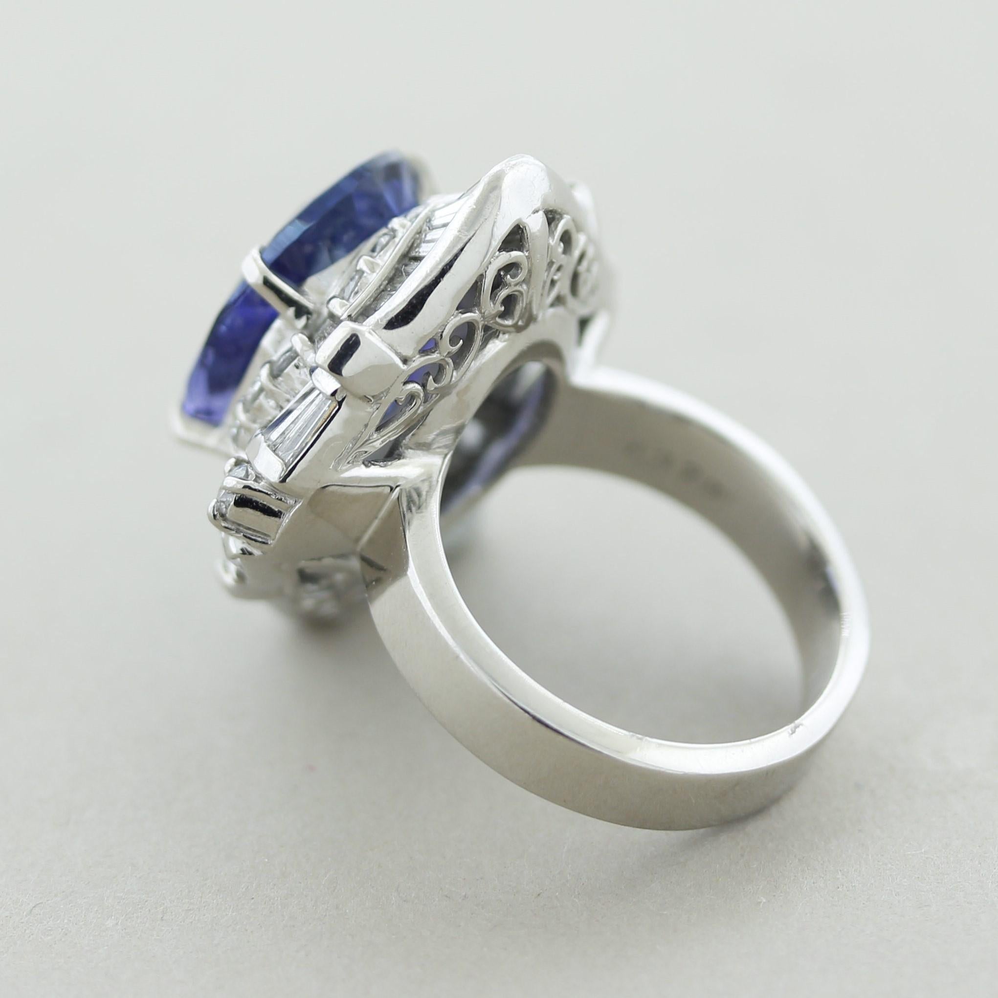 Tanzanite Diamond Platinum Cocktail Ring In New Condition For Sale In Beverly Hills, CA
