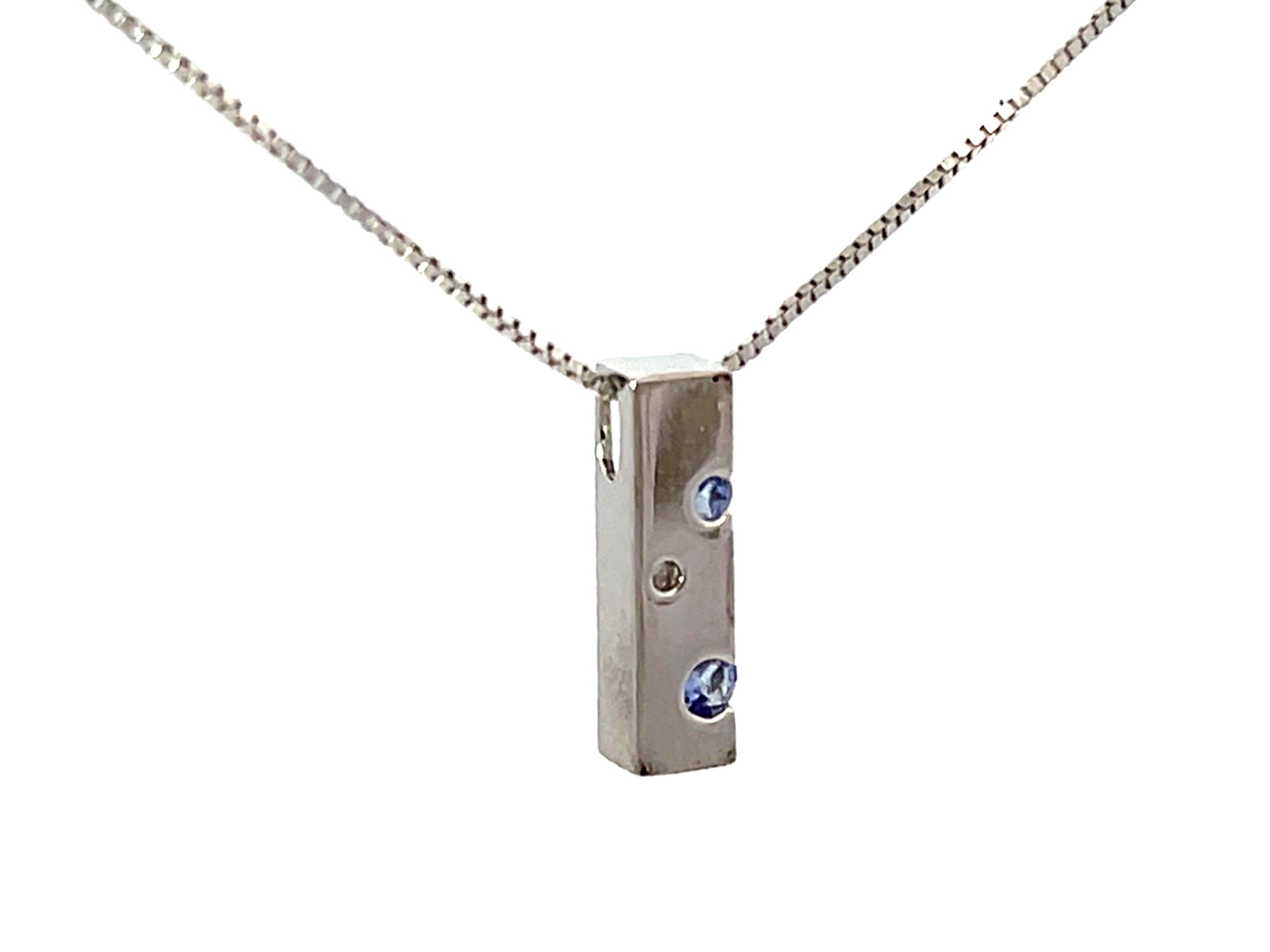 Modern Tanzanite Diamond Rectangular Necklace Solid 18k White Gold For Sale