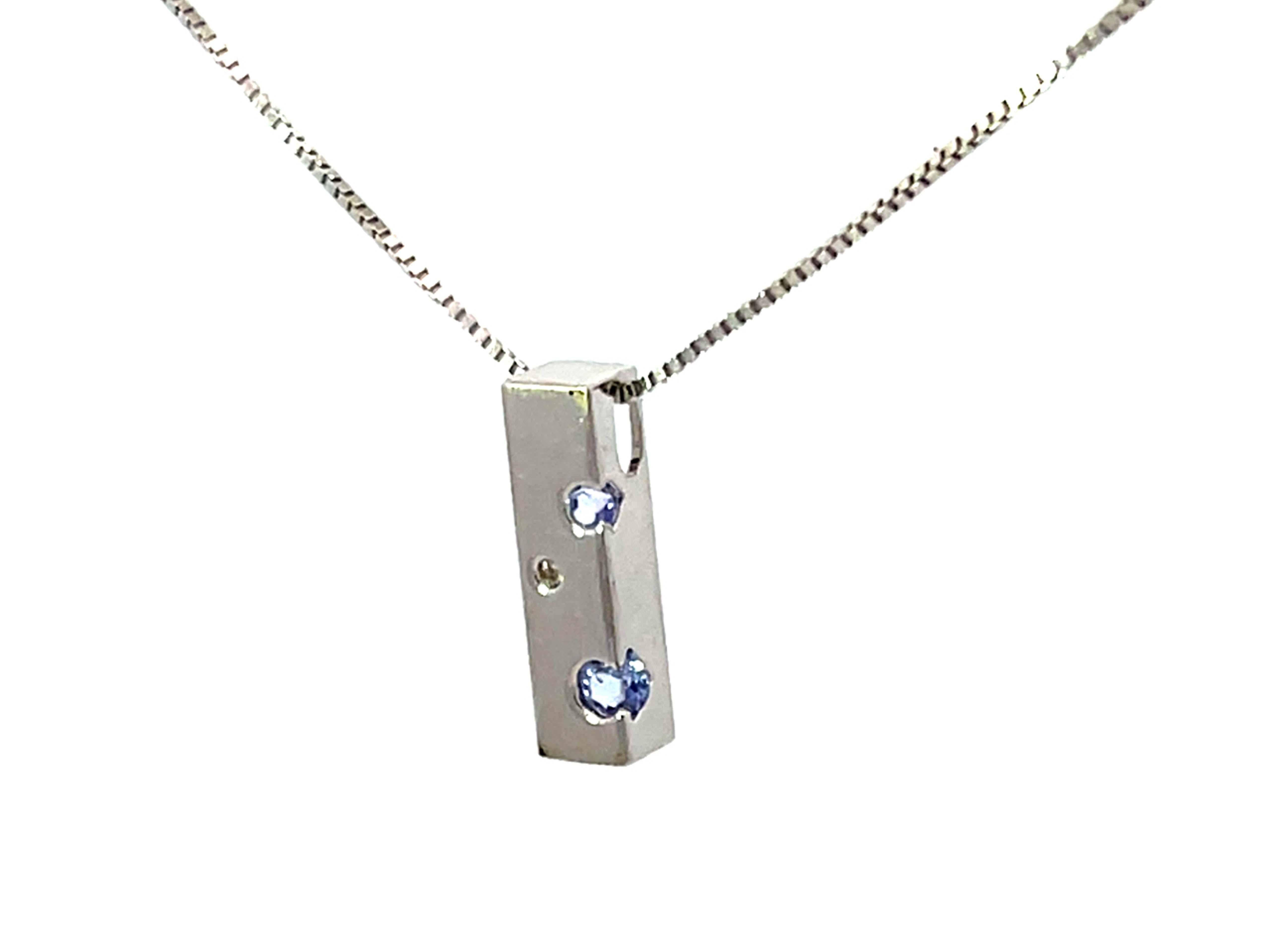 Brilliant Cut Tanzanite Diamond Rectangular Necklace Solid 18k White Gold For Sale