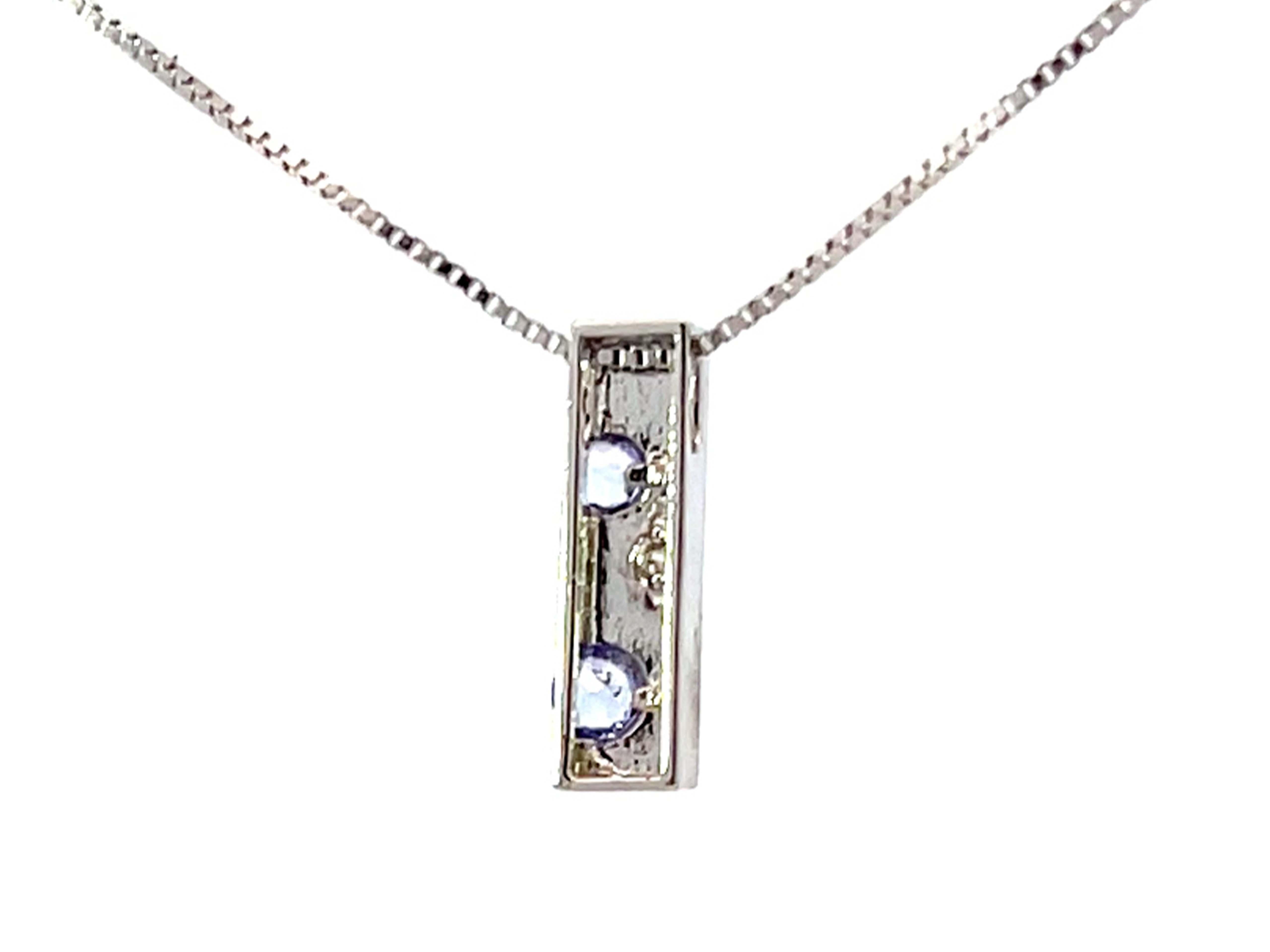 Tanzanite Diamond Rectangular Necklace Solid 18k White Gold For Sale 1