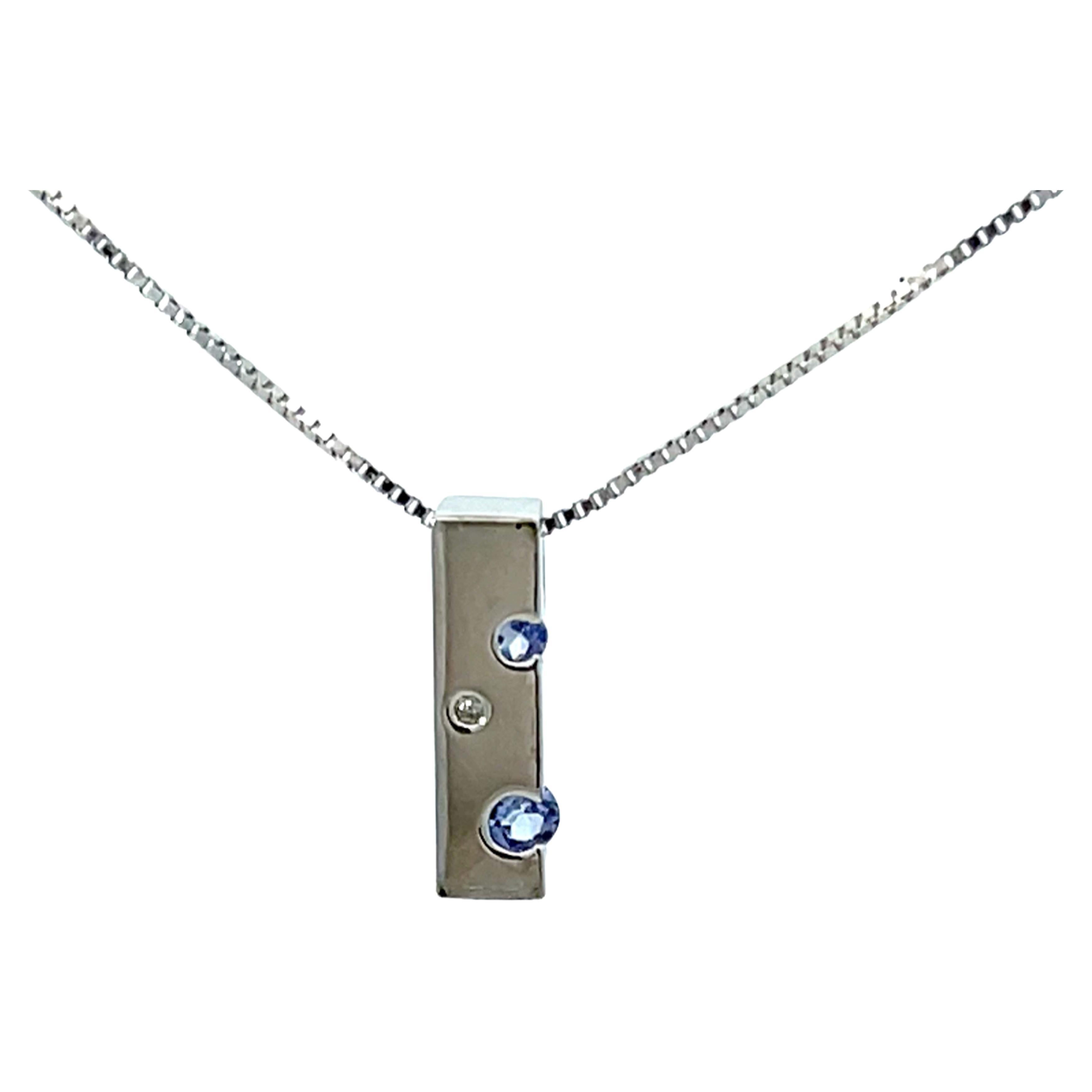 Tanzanite Diamond Rectangular Necklace Solid 18k White Gold