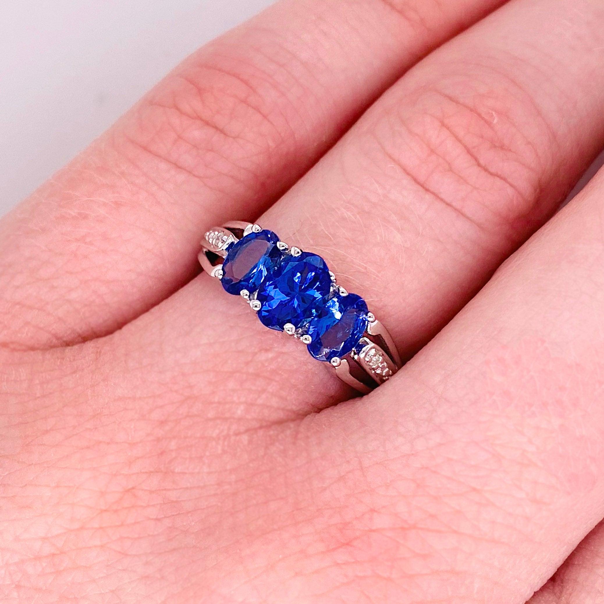 Tanzanite Diamond Ring 14 Karat White Gold Blue Three-Stone Ring 1.50 Carat 3