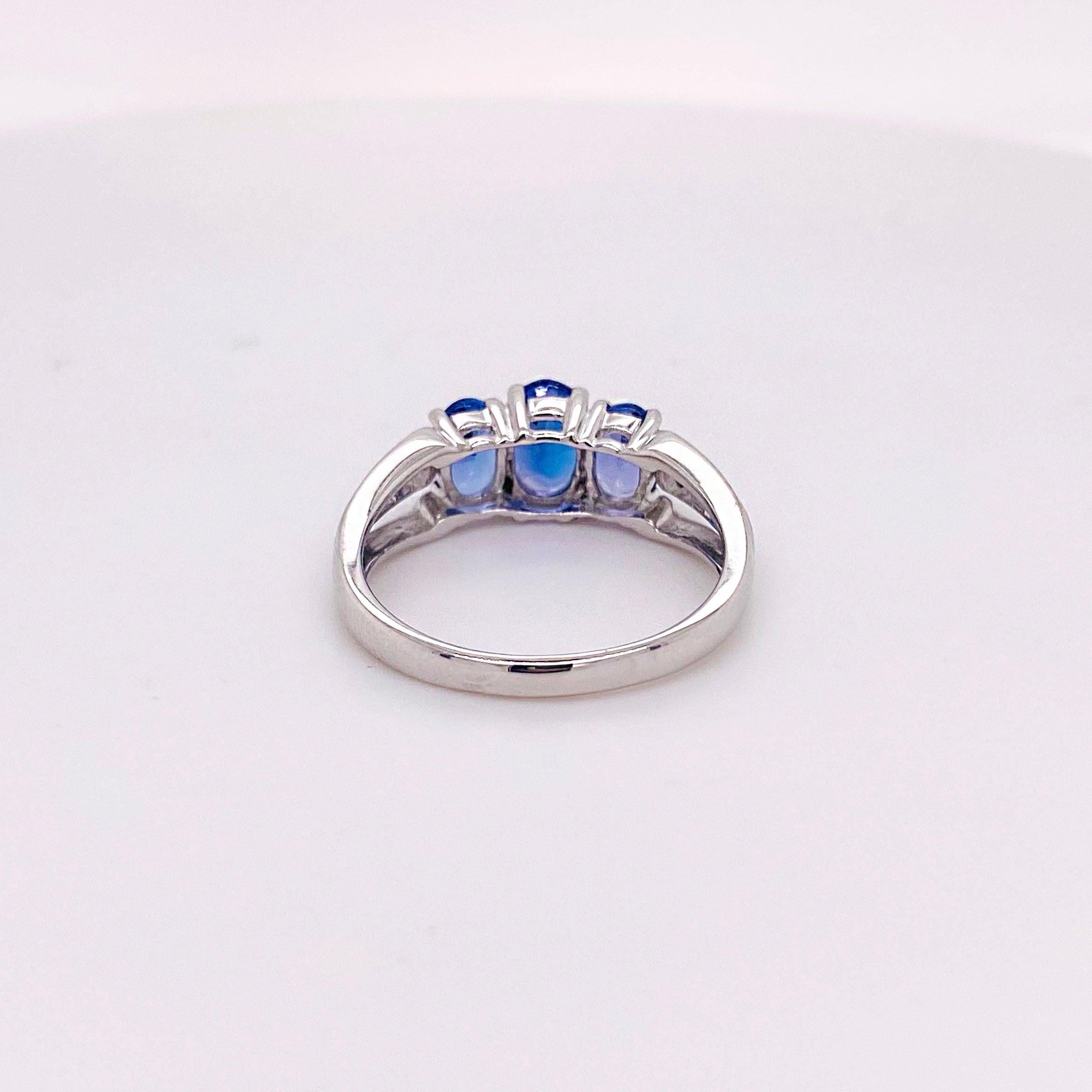 Tanzanite Diamond Ring 14 Karat White Gold Blue Three-Stone Ring 1.50 Carat 6