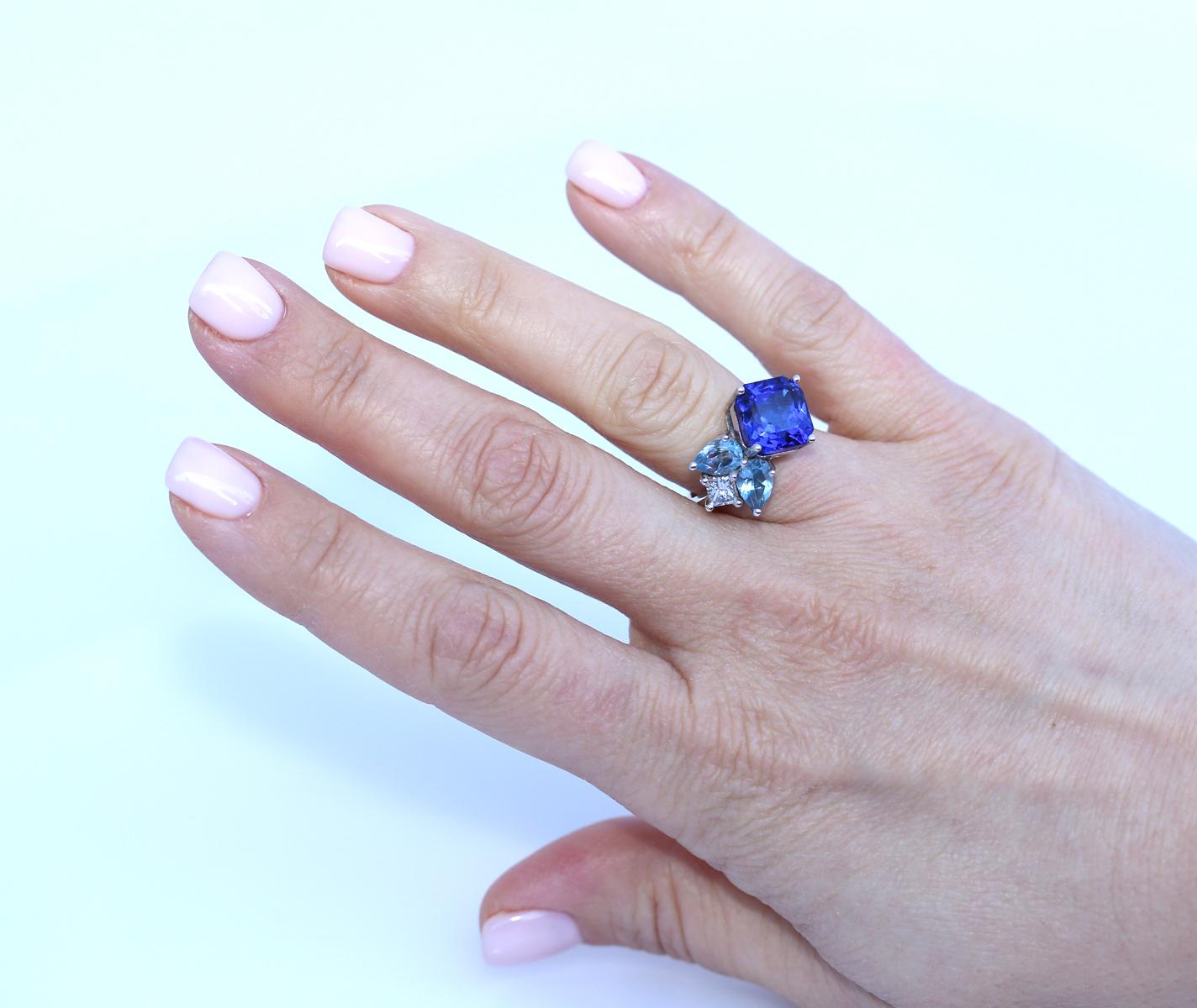 Women's Tanzanite Diamond Ring 14K White Gold, 2023 For Sale