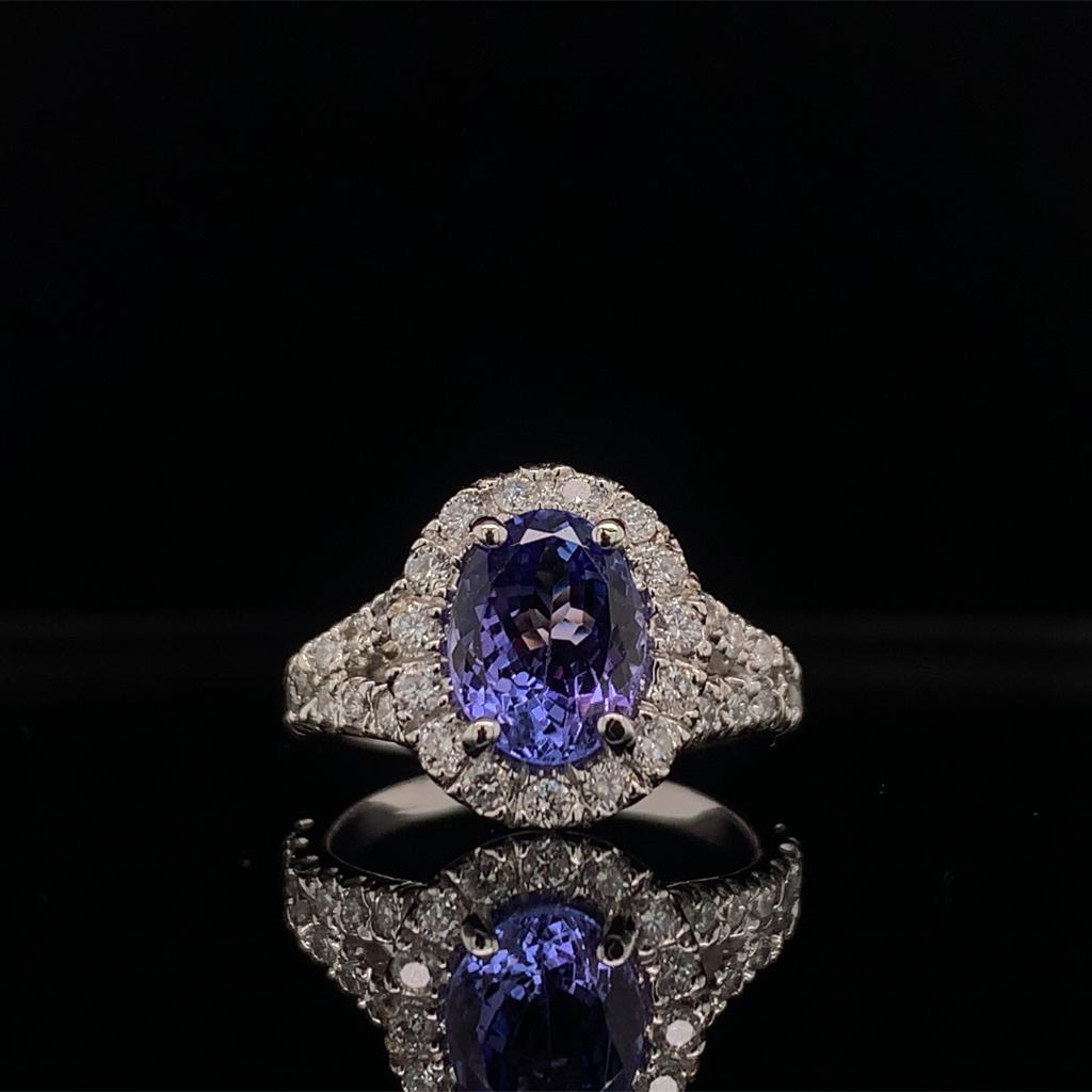 Oval Cut Tanzanite Diamond Ring 14k White Gold 2.65 TCW Certified For Sale