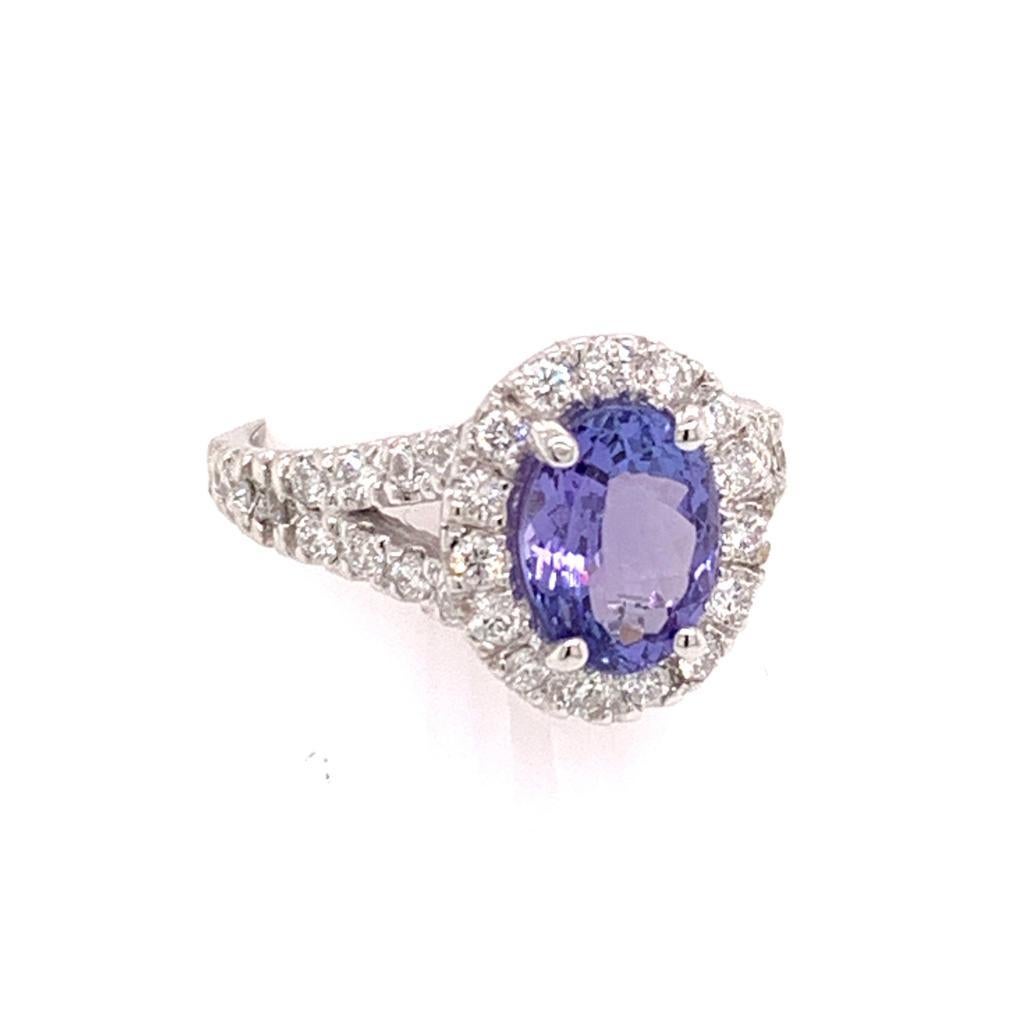Tanzanite Diamond Ring 14k White Gold 2.65 TCW Certified In New Condition For Sale In Brooklyn, NY