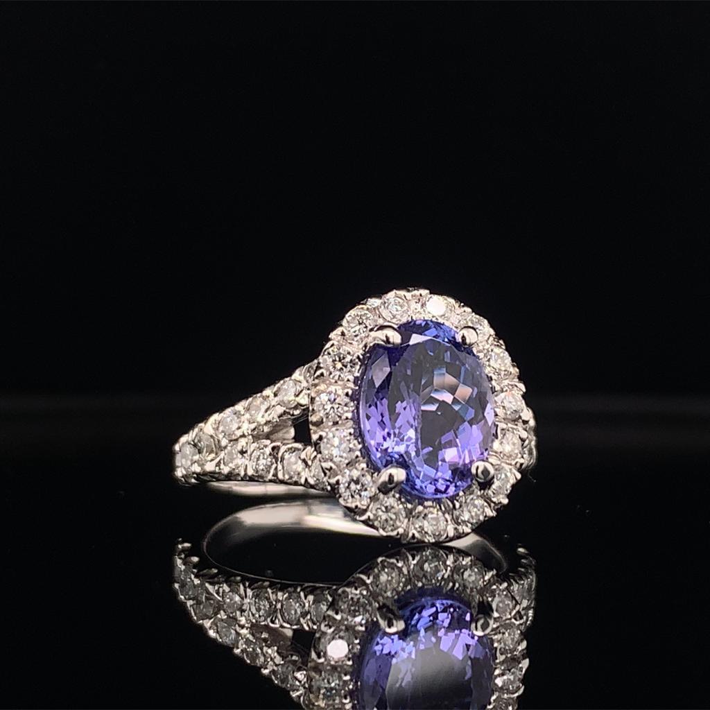 Tanzanite Diamond Ring 14k White Gold 2.65 TCW Certified For Sale 2