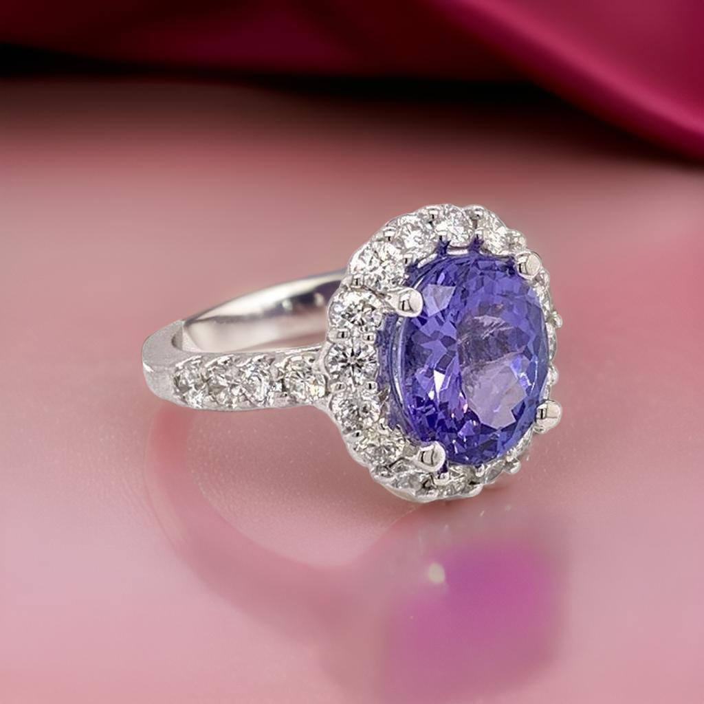 Tanzanite Diamond Ring 14k White Gold 5.30 TCW Certified For Sale 6