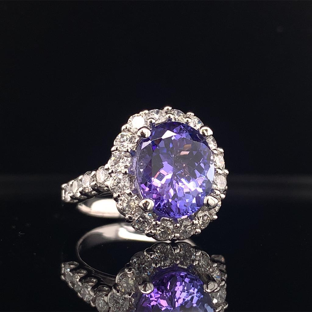 Tanzanite Diamond Ring 14k White Gold 5.30 TCW Certified For Sale 10